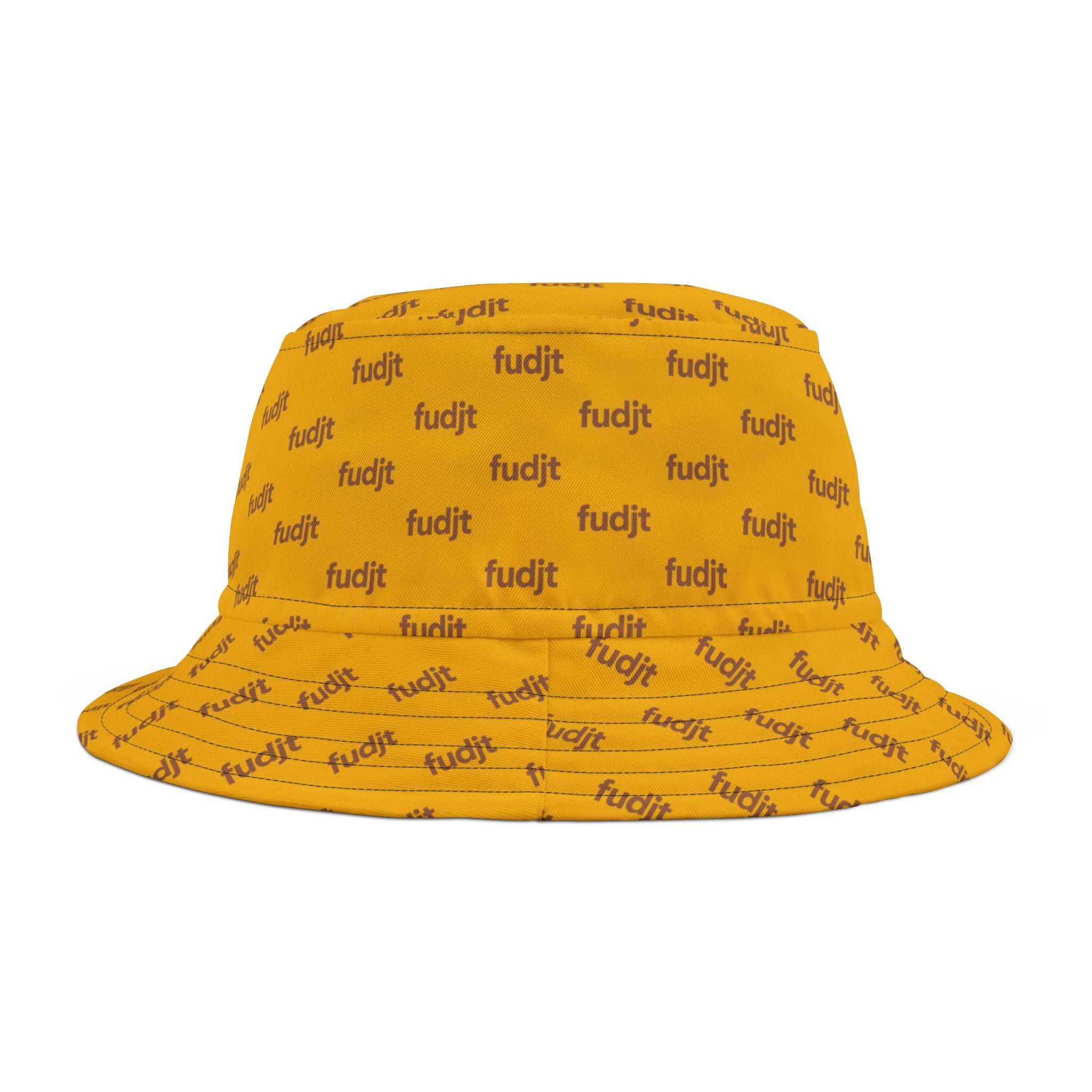 Trendy Brown fudjt All Over on Yellow Bucket Hat