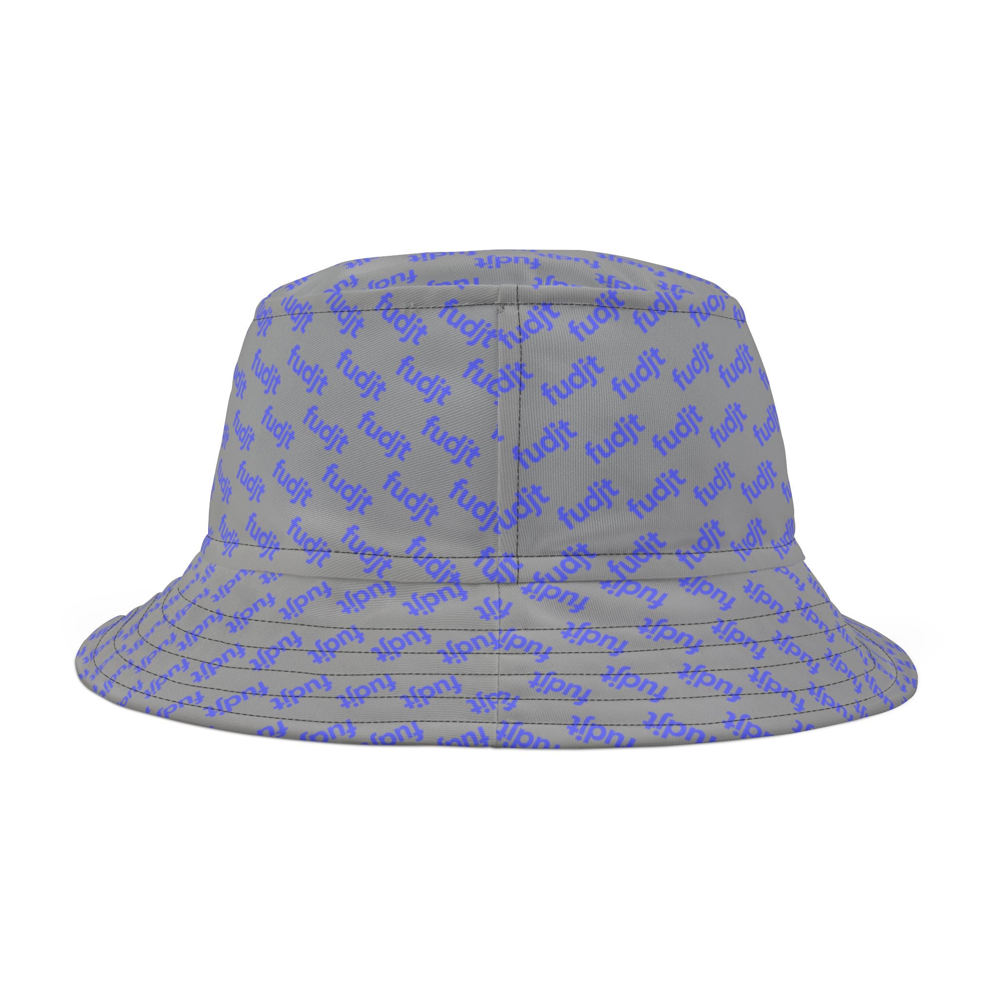 Trendy Light Blue fudjt All Over on Light Gray Bucket Hat