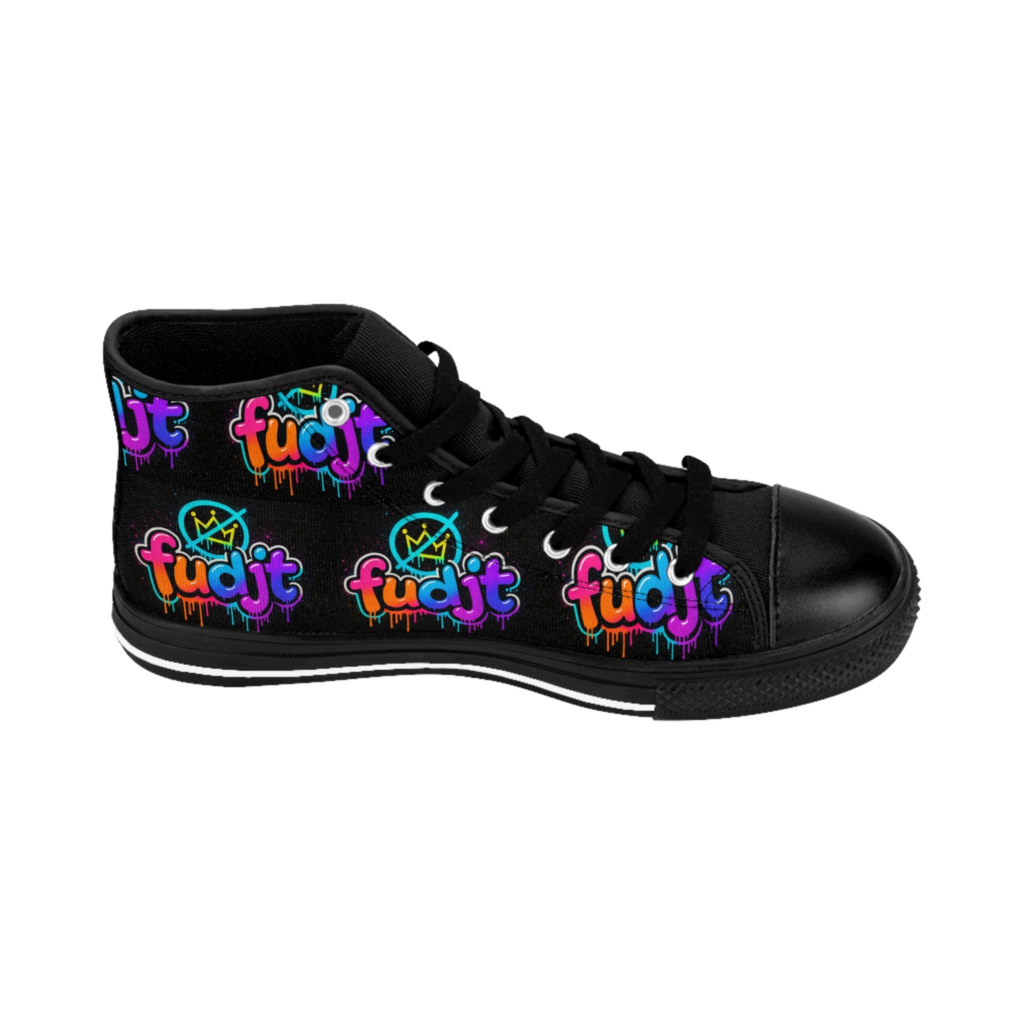 fudjt No Kings Clown Town Street Style Sneakers | Women & Girls Black All Over High Top