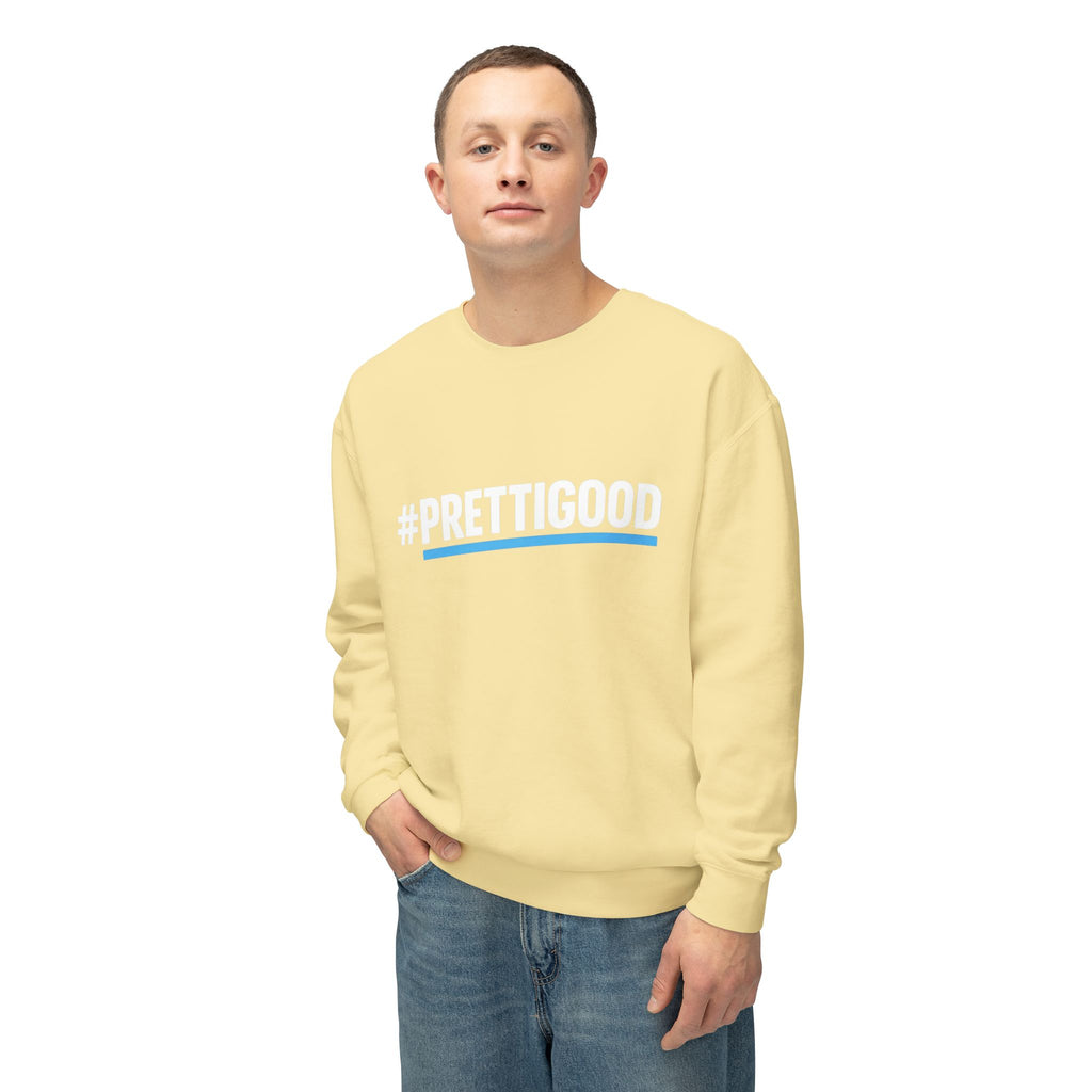 #PrettiGood Crewneck Sweatshirt — Blue Star Graphic Backside, Premium Casual Pullover | 7 Colors
