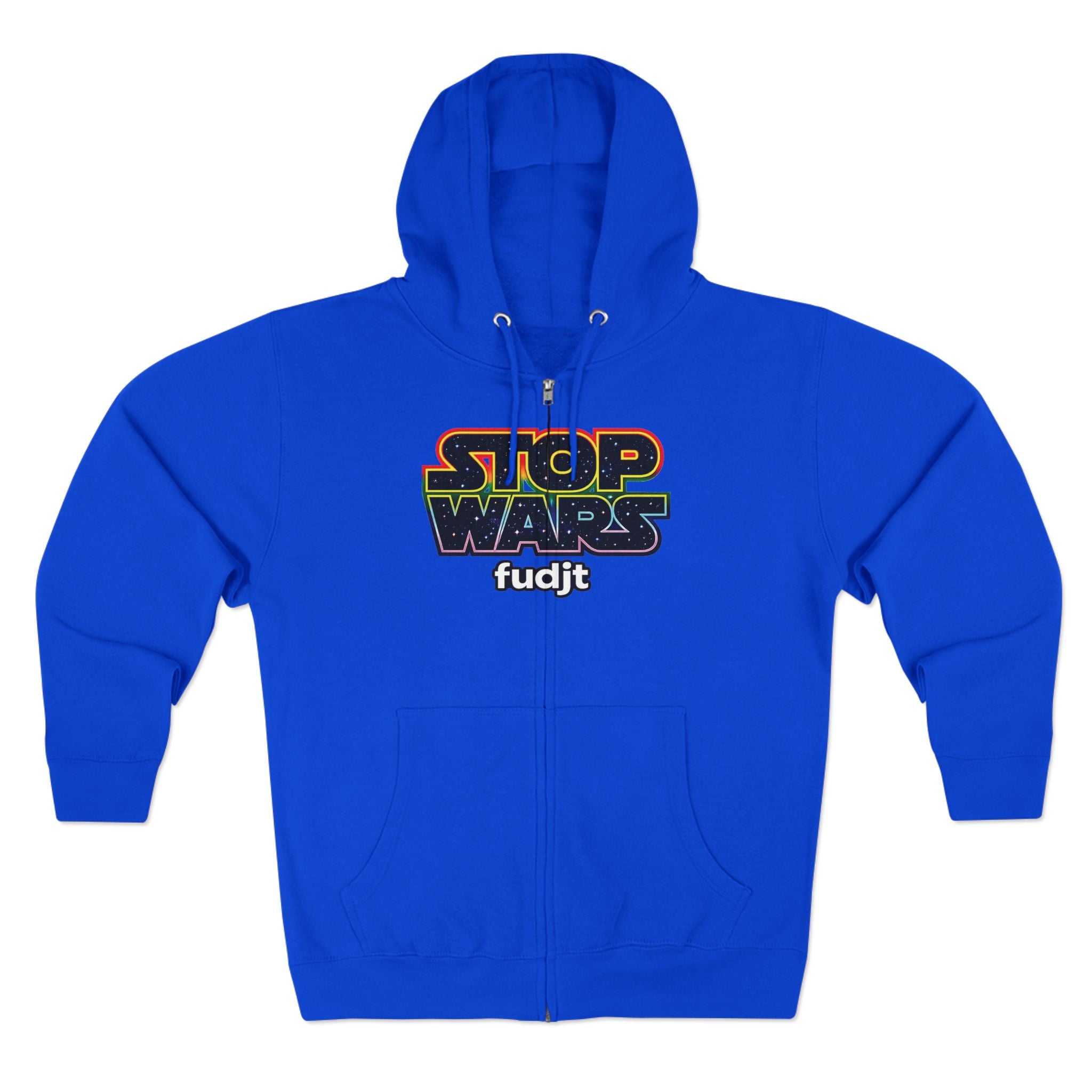 fudjt Stop Wars Zip Hoodie | Front & Back Graphic, White fudjt | 6 Colors