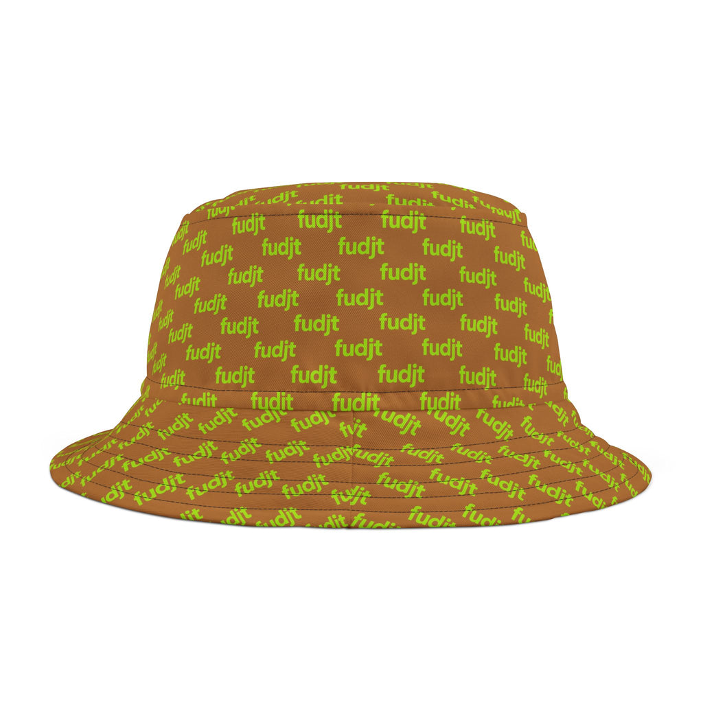Trendy Lime Green fudjt All Over on Light Brown Bucket Hat