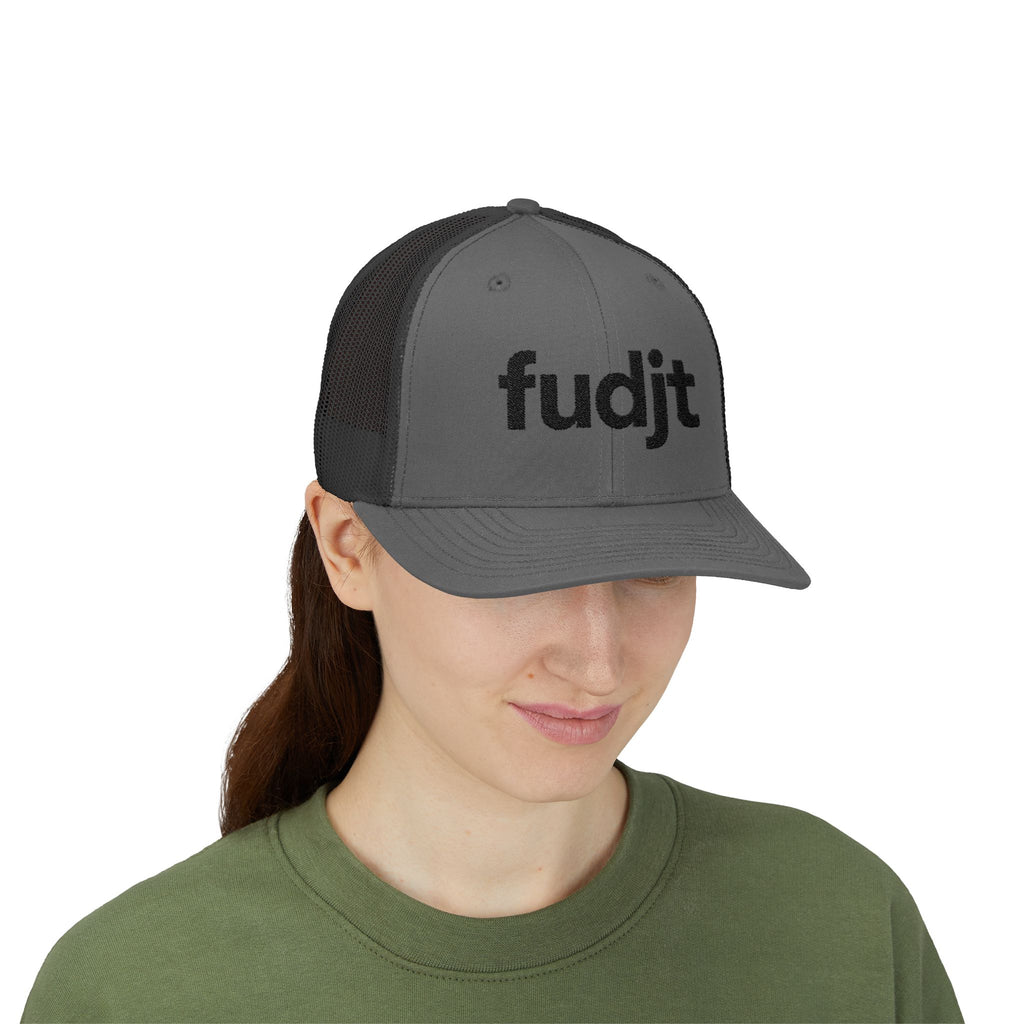 Black fudjt logo Snapback Trucker Cap | 6 Colors - FUDJT design - Charcoal / Black