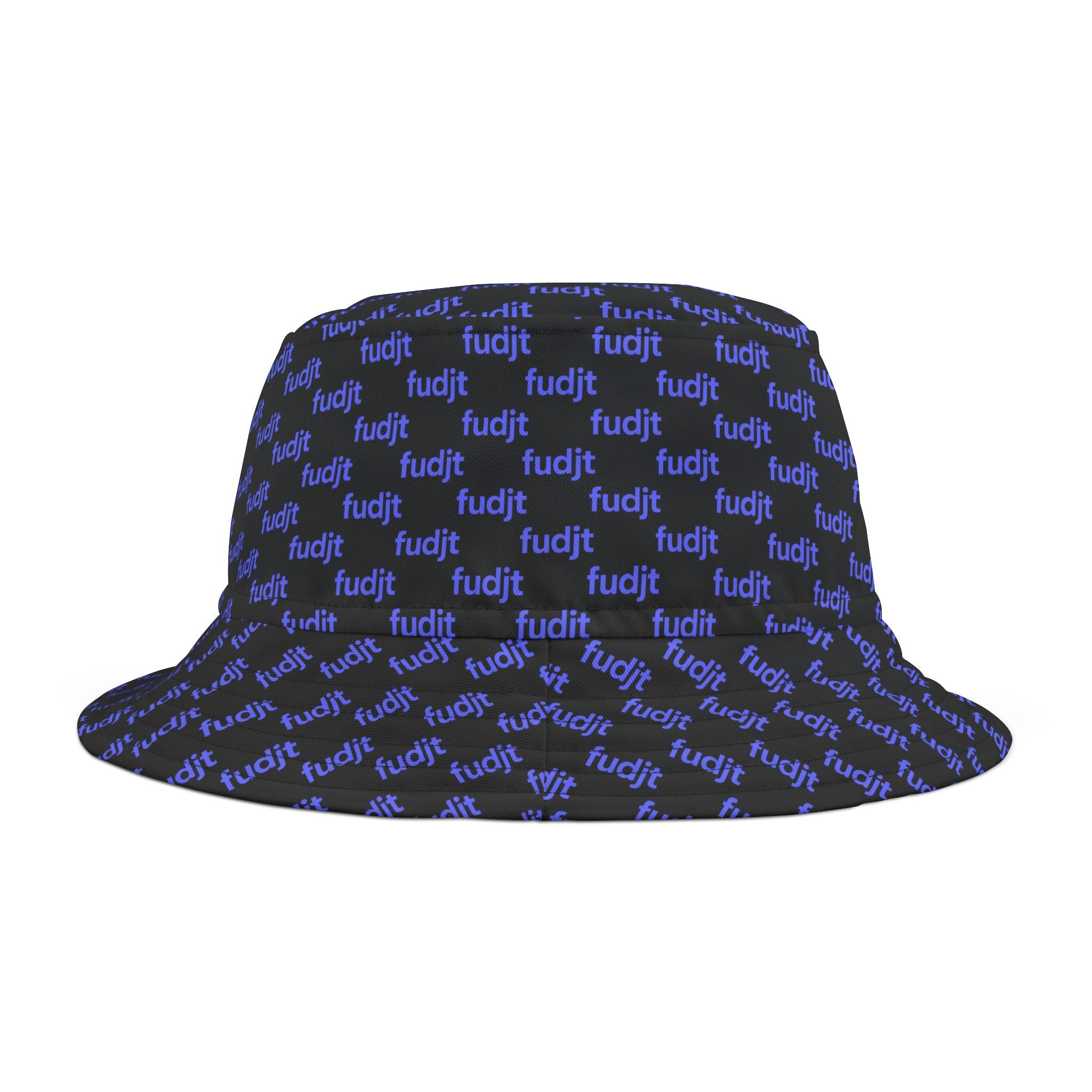 Trendy Light Blue fudjt All Over on Black Bucket Hat