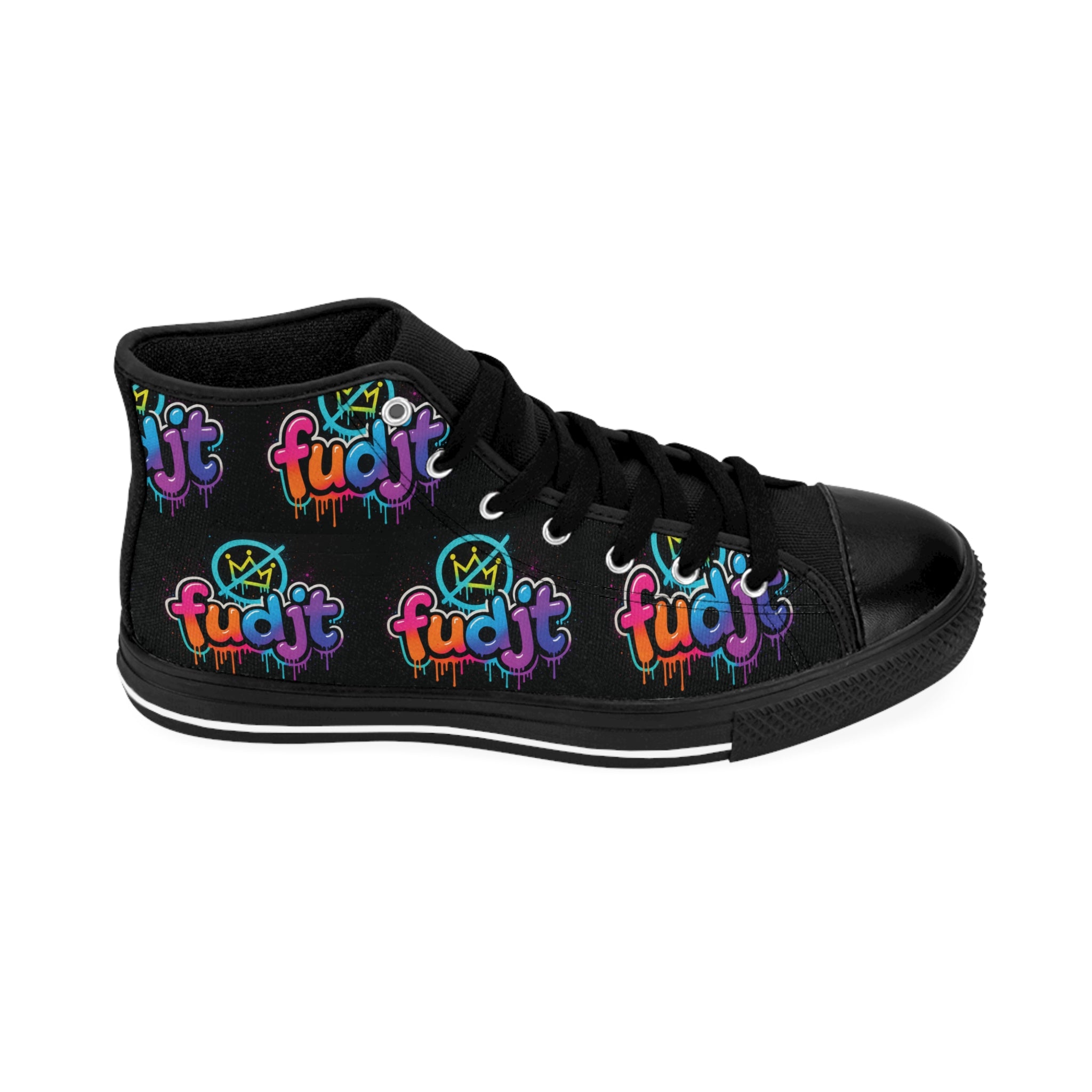 fudjt No Kings Clown Town Street Style Sneakers | Men & Boys Black All Over High Top