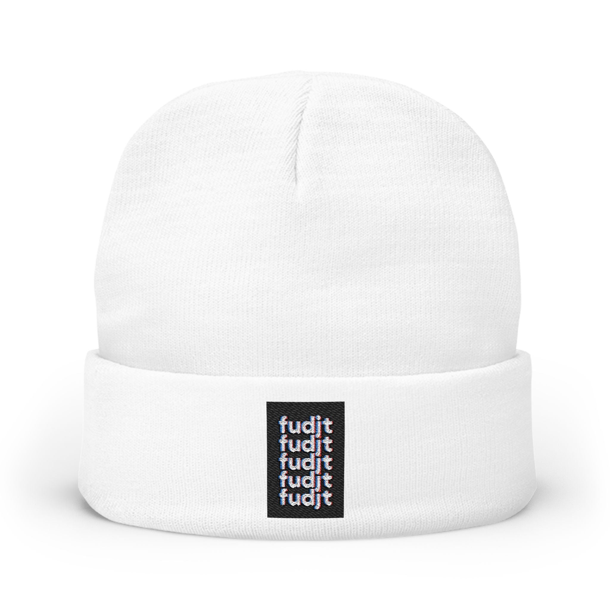 Stacked fudjt Knit Beanie | Black White Embroidery | 6 Colors