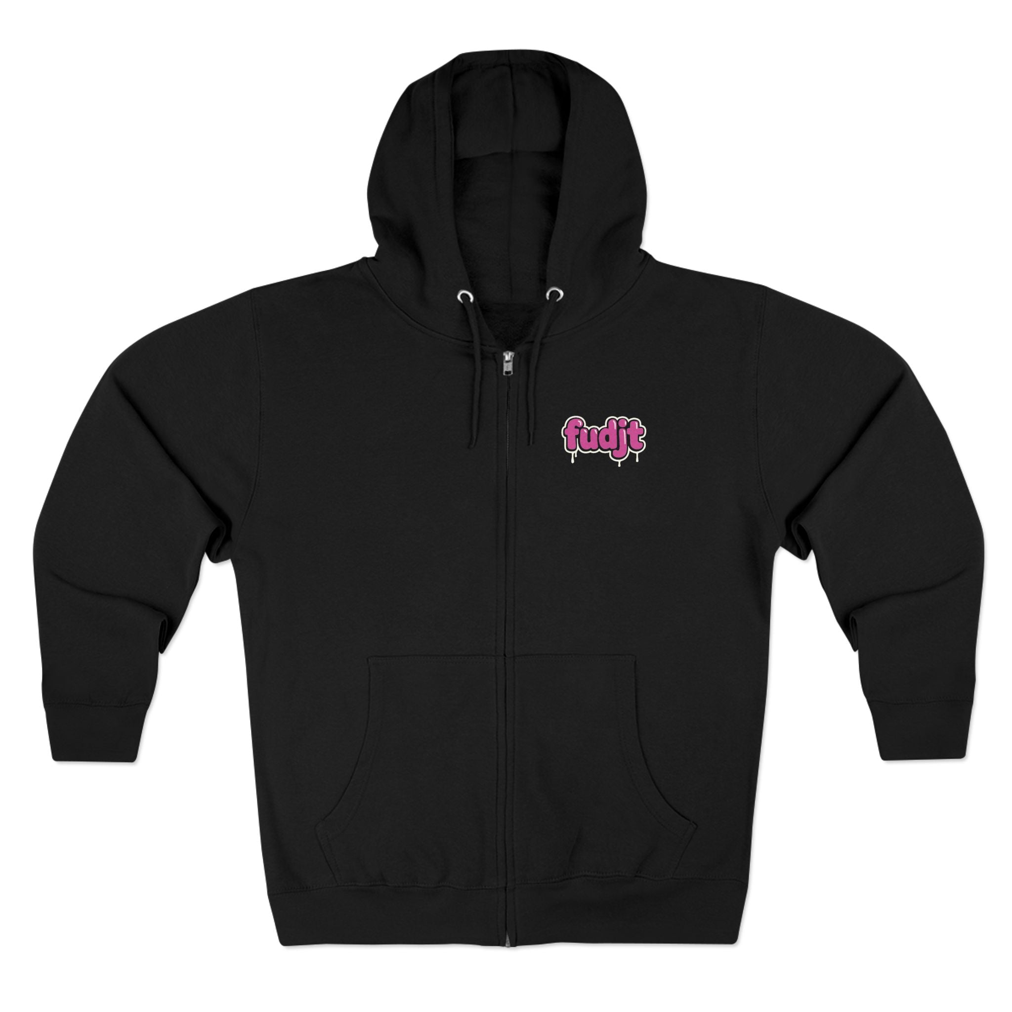 Zip Hoodie with Pink Drip fudjt | Front & Back Graphic | 8 Colors
