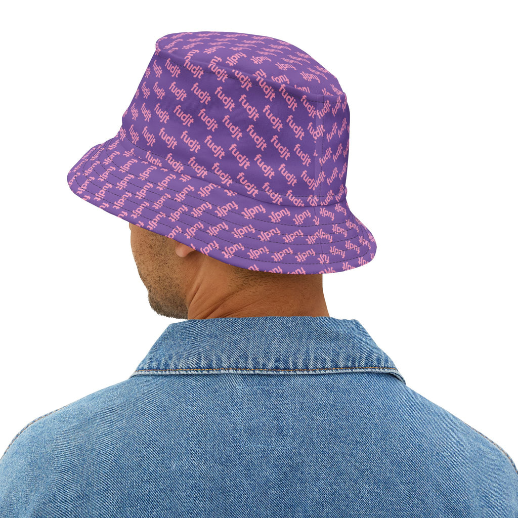Trendy Pink fudjt All Over on Light Purple Bucket Hat