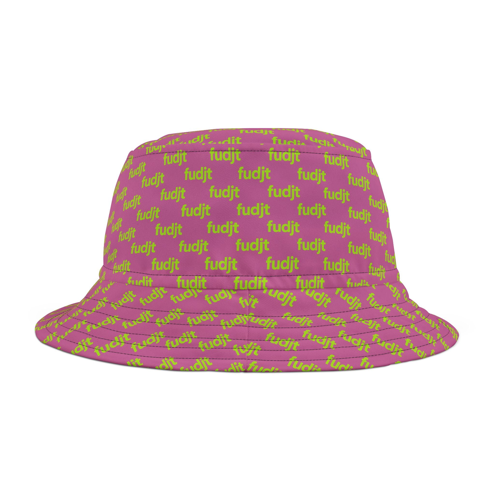 Trendy Lime Green fudjt All Over on Light Pink Bucket Hat