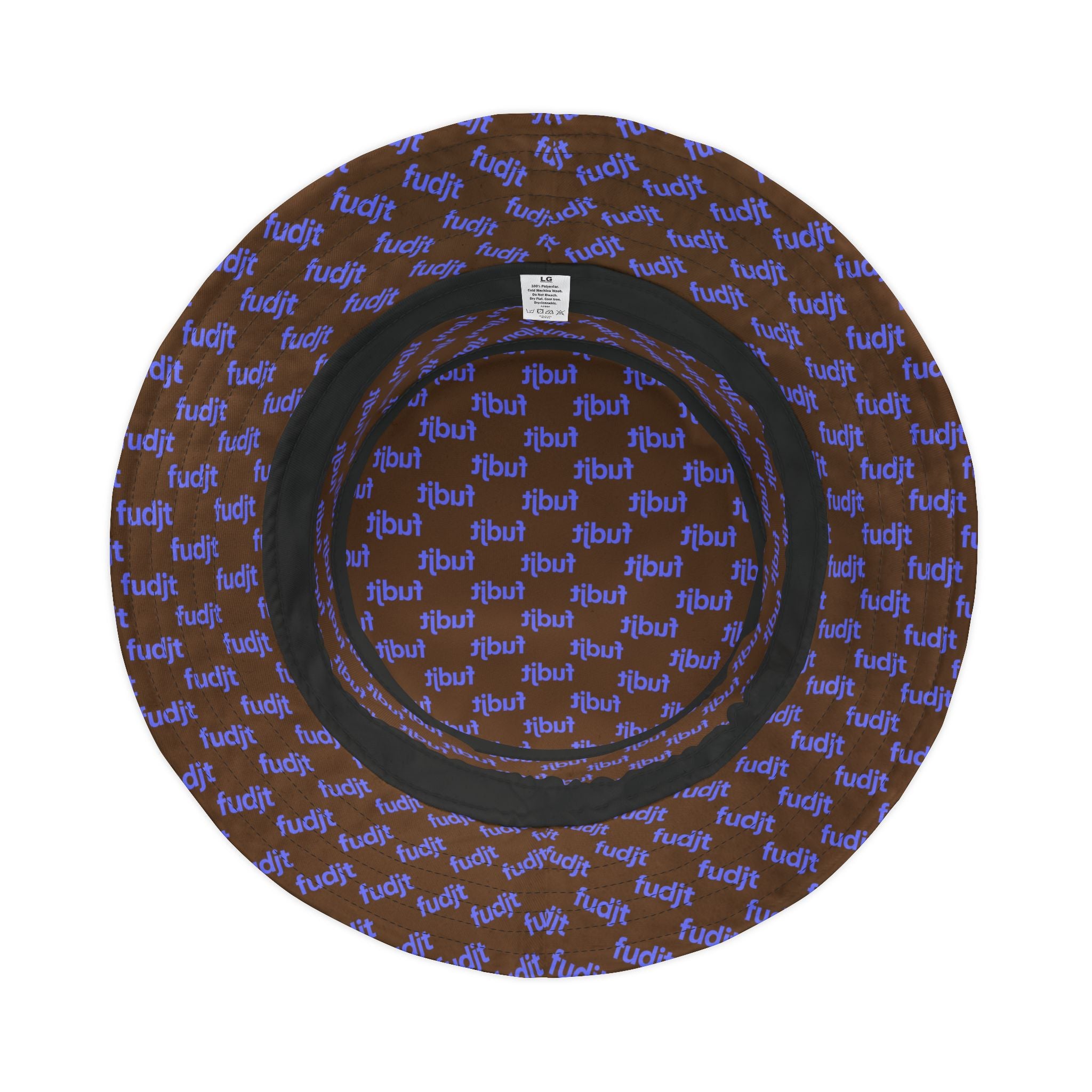 Trendy Light Blue fudjt All Over on Dark Brown Bucket Hat