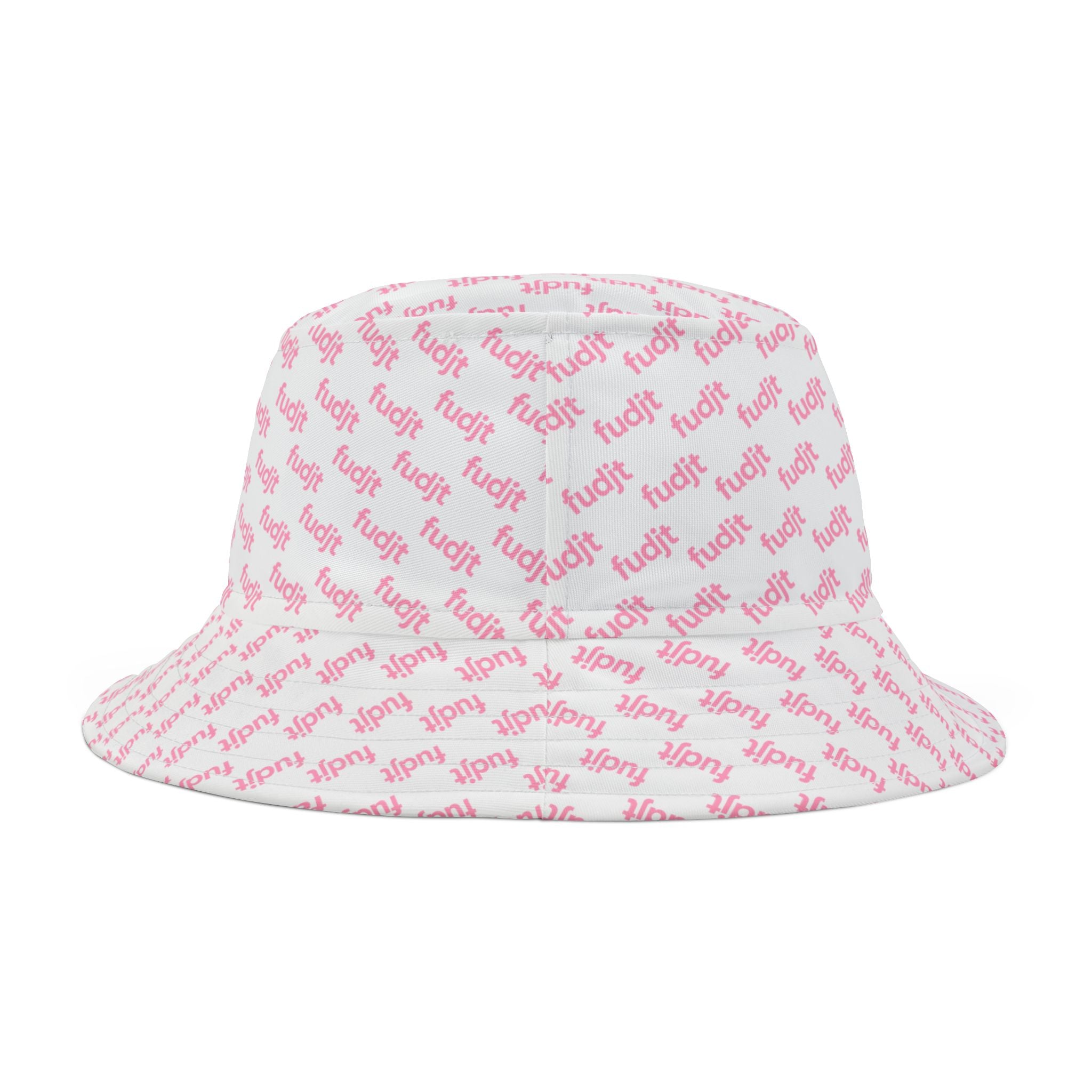 Trendy Pink fudjt All Over on White Bucket Hat