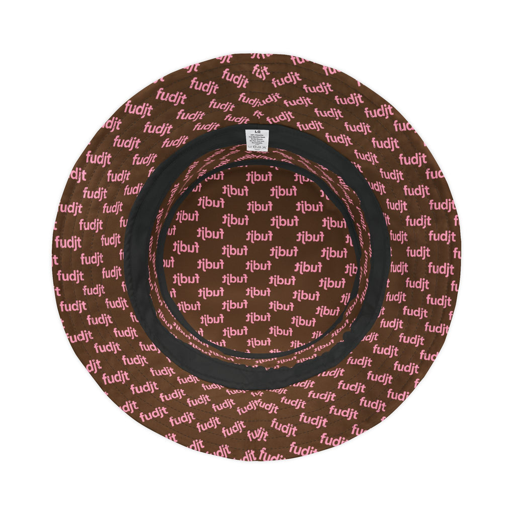 Trendy Pink fudjt All Over on Dark Brown Bucket Hat