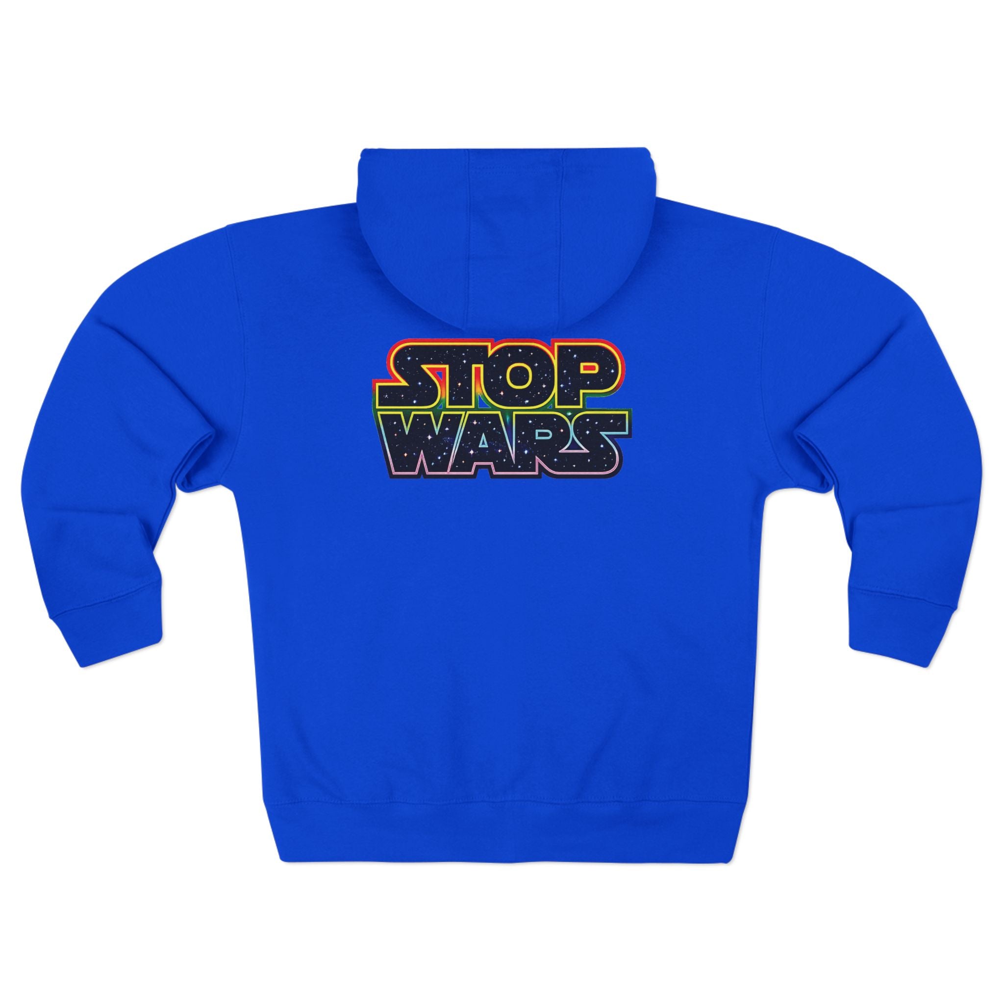 fudjt Stop Wars Zip Hoodie | Front & Back Graphic, White fudjt | 6 Colors
