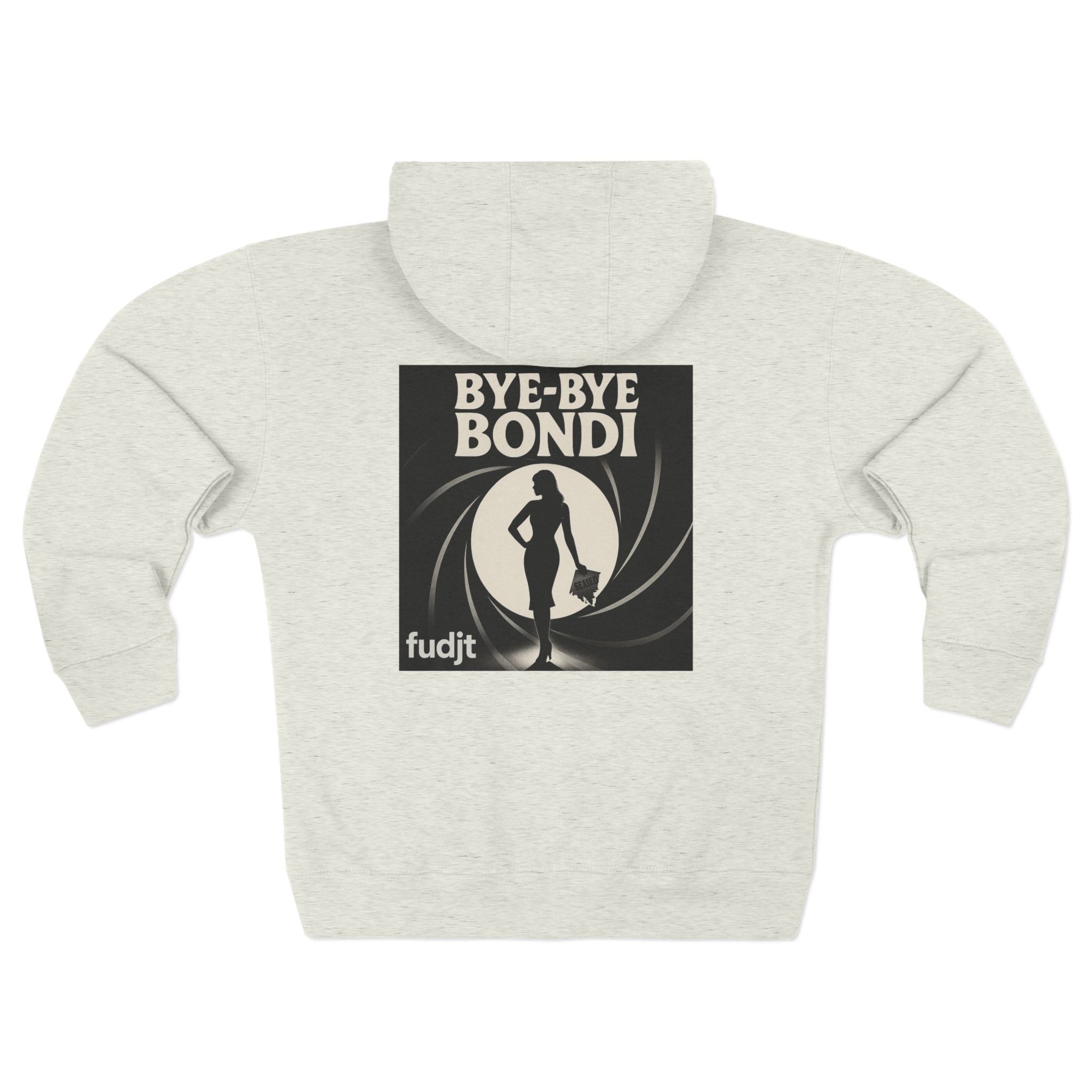 Bye-Bye Bondi | Black Square fudjt Circle Front, Smoke Screen Retro Backside Zip Hoodie | 8 Colors