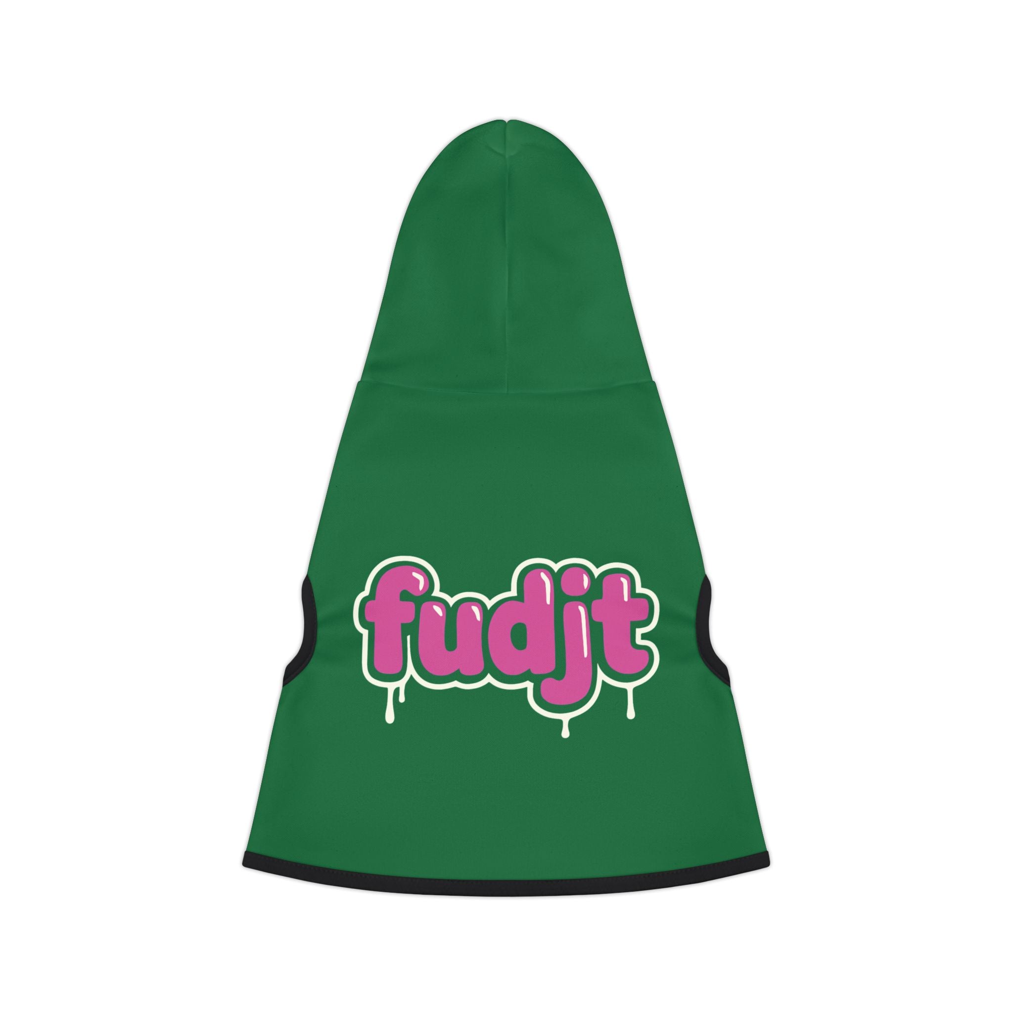 Dark Green fudjt Pet Hoodie with Pink Drip Design