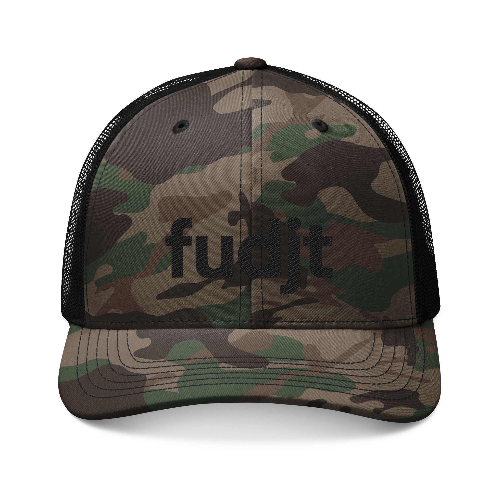 Camouflage Trucker Hat with Black fudjt Logo Embroidery | 3 Colors
