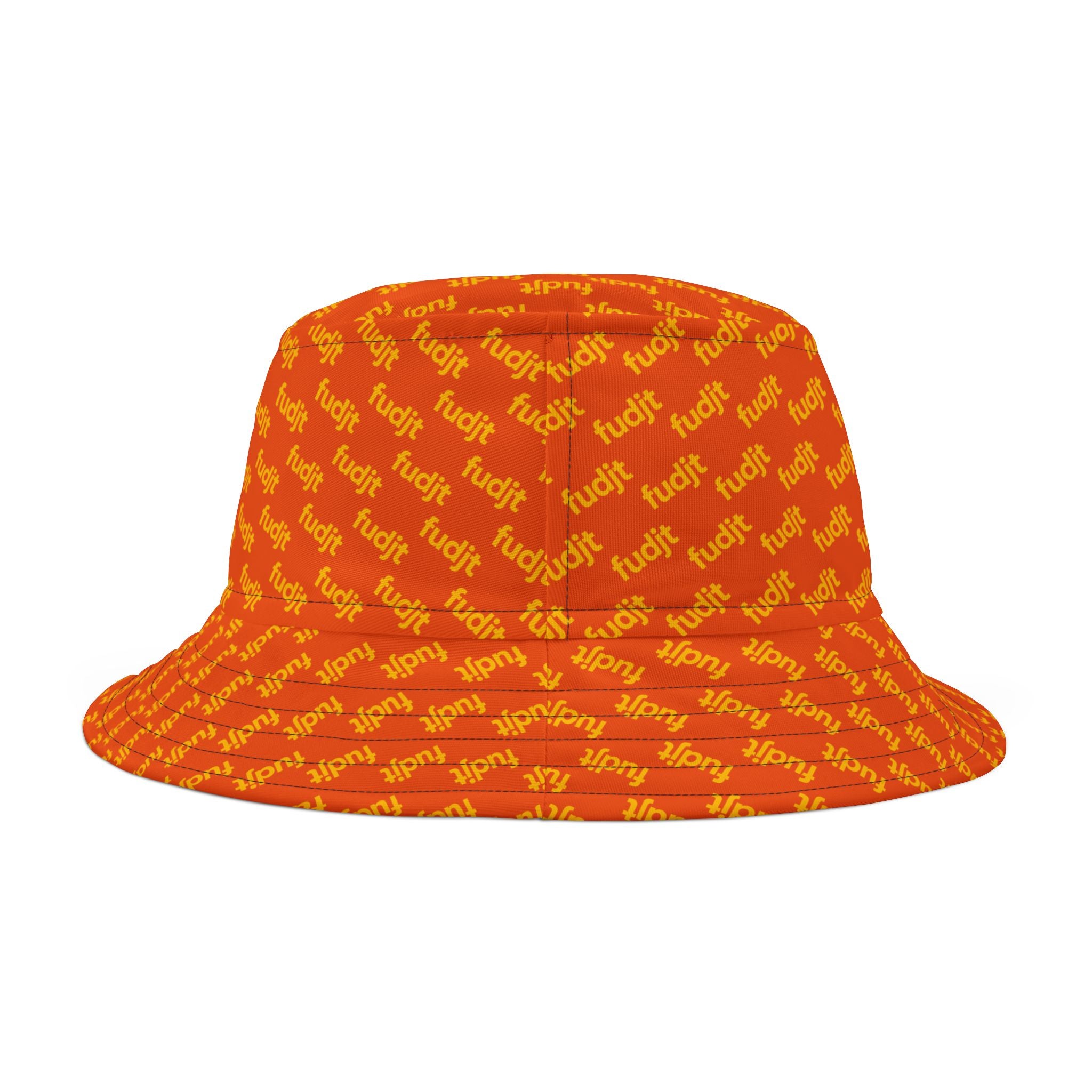 Trendy Yellow fudjt All Over on Orange Bucket Hat
