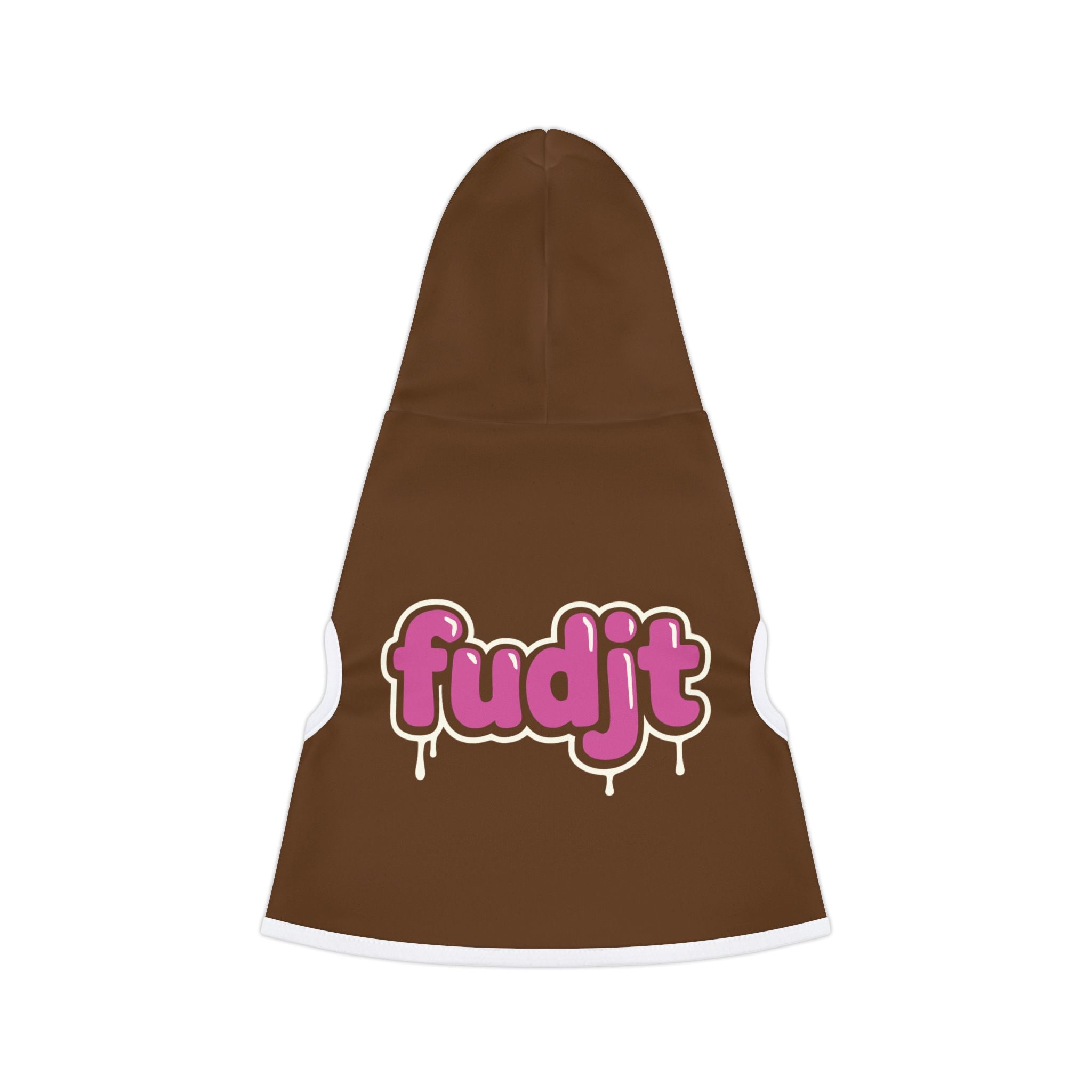 Brown fudjt Pet Hoodie with Pink Drip Design