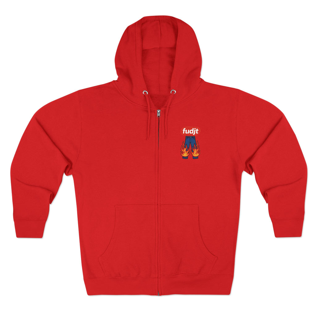 fudjt Pants On Fire Zip Hoodie | Front & Back Graphic | 9 Colors