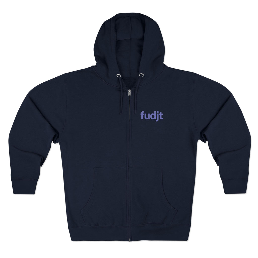 Zip Hoodie with Bigfoot Rising Backside + Light Blue fudjt on Front | 8 Colors