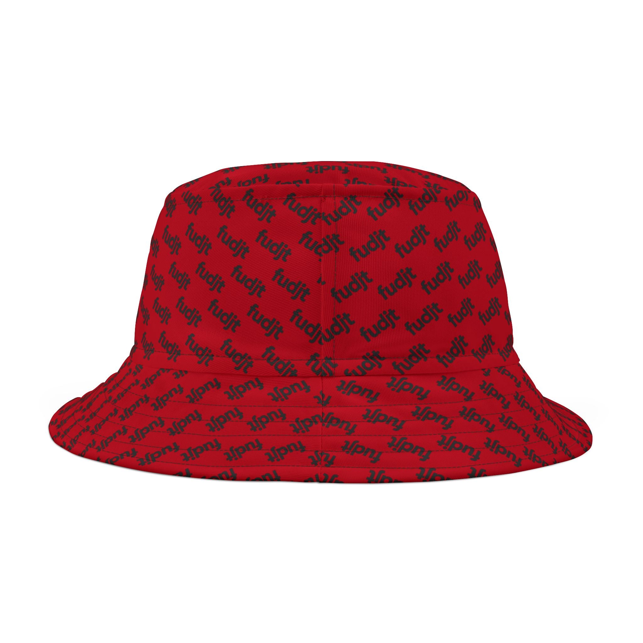 Trendy Black fudjt All Over Dark Red Bucket Hat