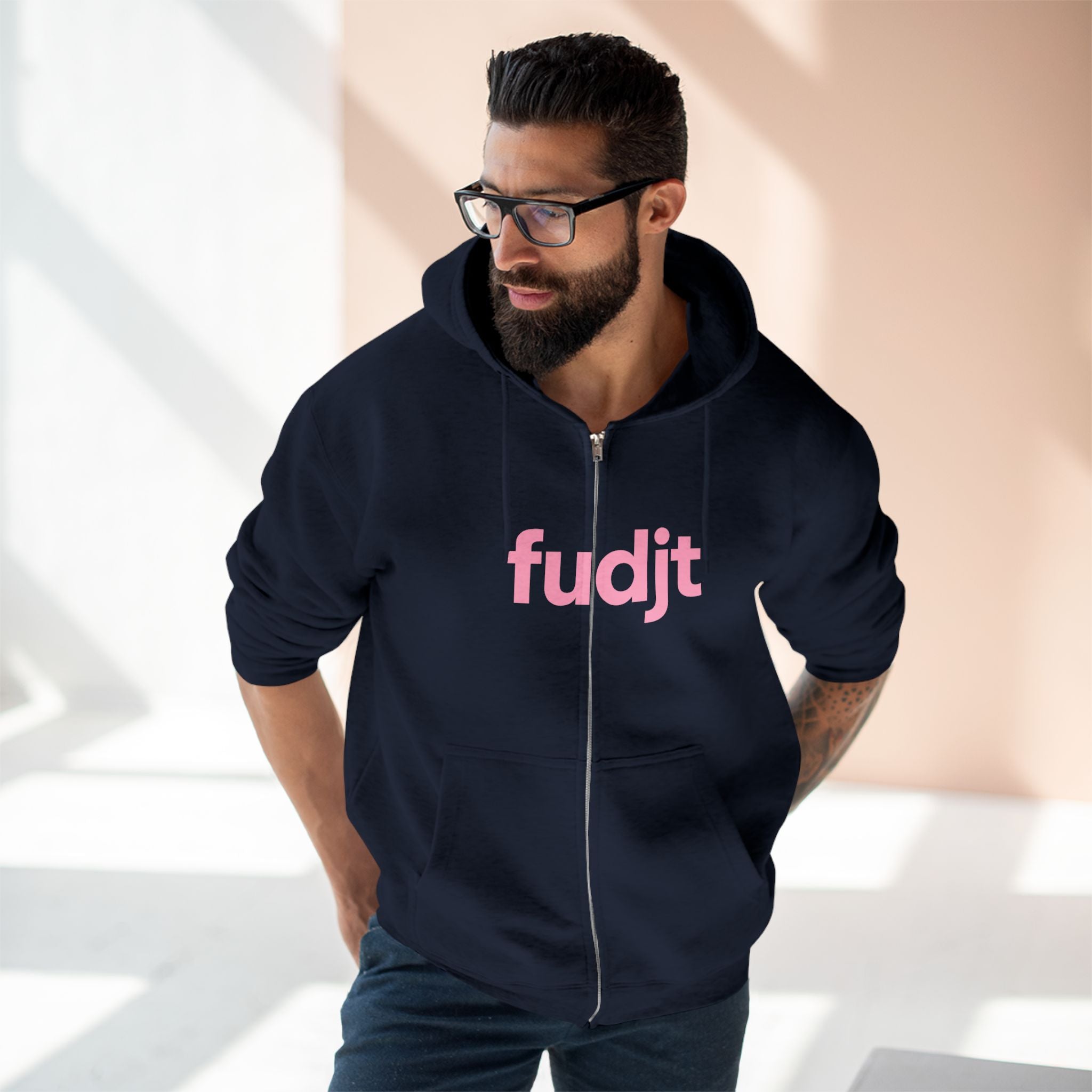 Zip Hoodie with Pink fudjt Design | Cozy Everyday Comfort | 8 Colors