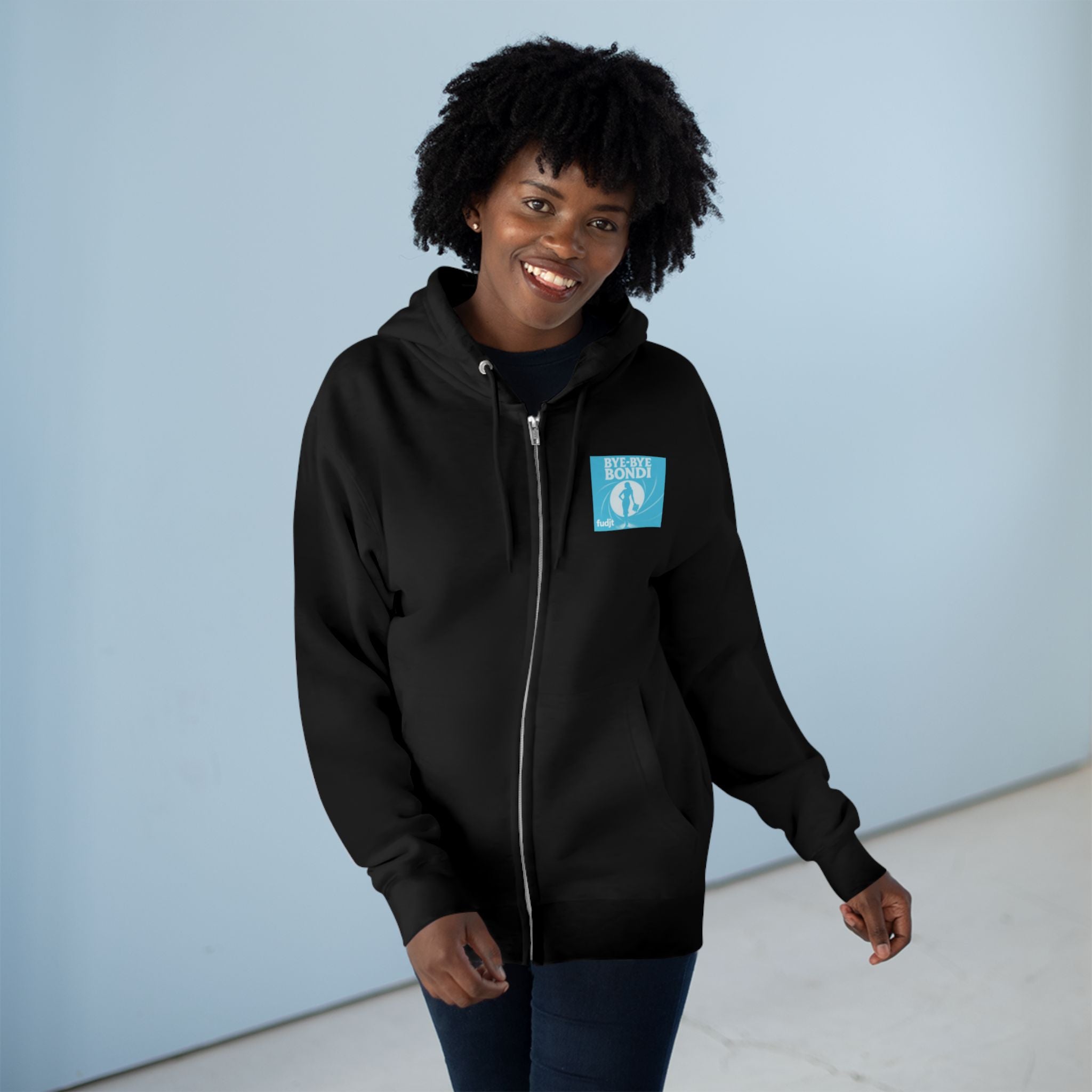 Bye-Bye Bondi | Blue Smoke Screen Retro fudjt Zip Hoodie | Front & Back Graphic | 8 Colors