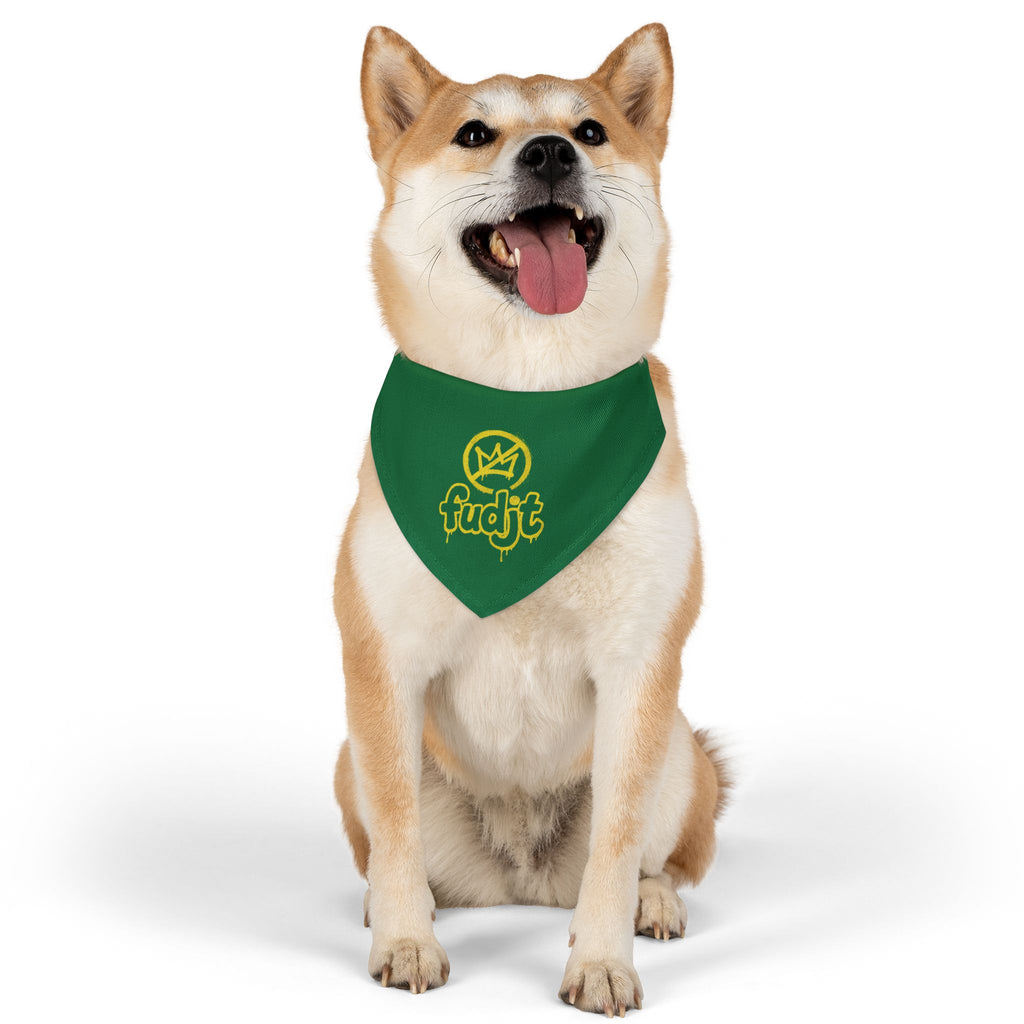 Dark Green Golden fudjt No Kings Bandana Collar for Dogs, Cats & More | 4 Sizes