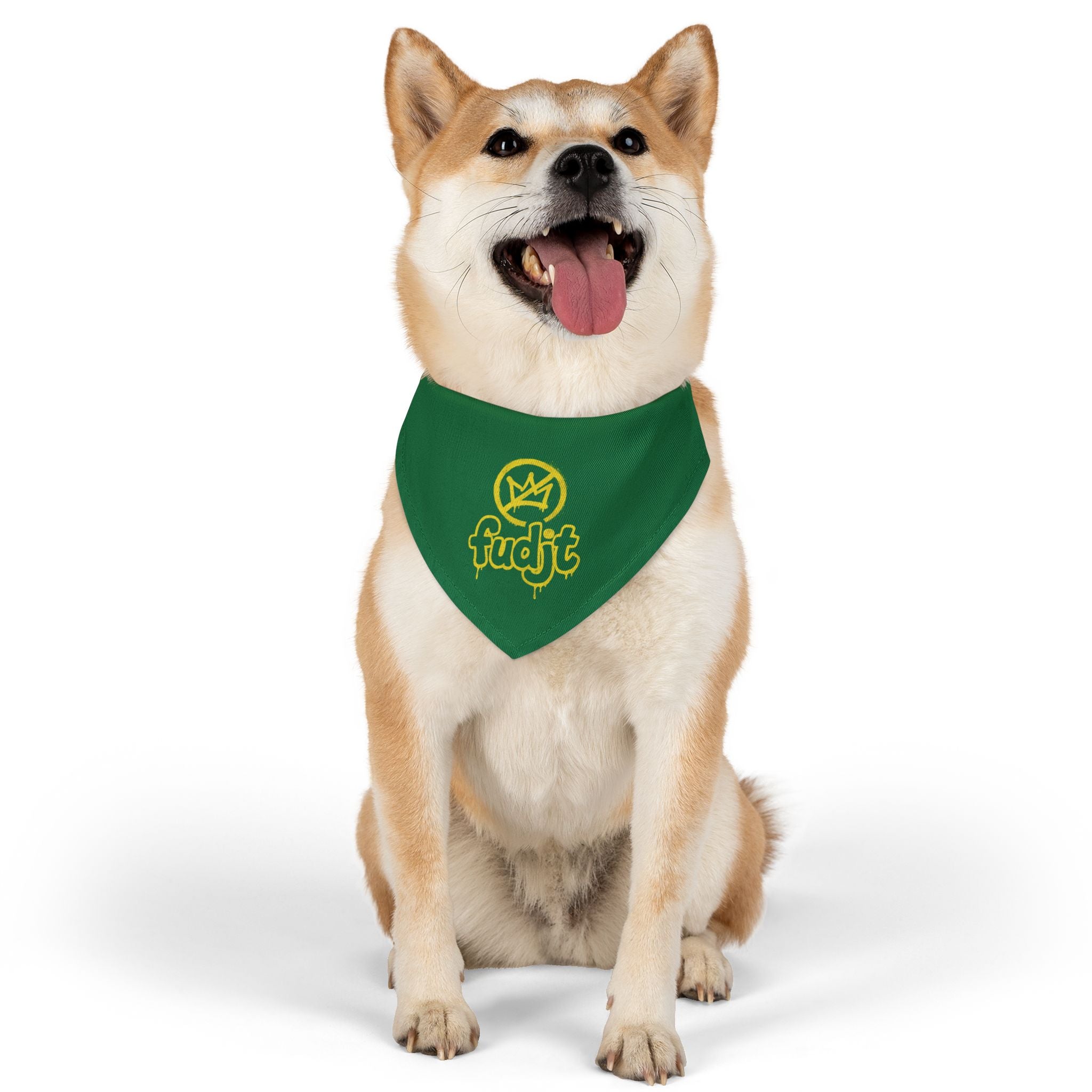 Dark Green Golden fudjt No Kings Bandana Collar for Dogs, Cats & More | 4 Sizes