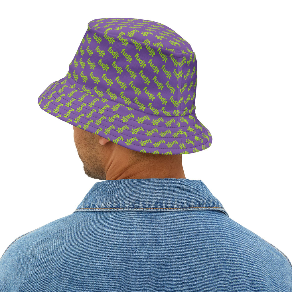 Trendy Lime Green fudjt All Over on Light Purple Bucket Hat