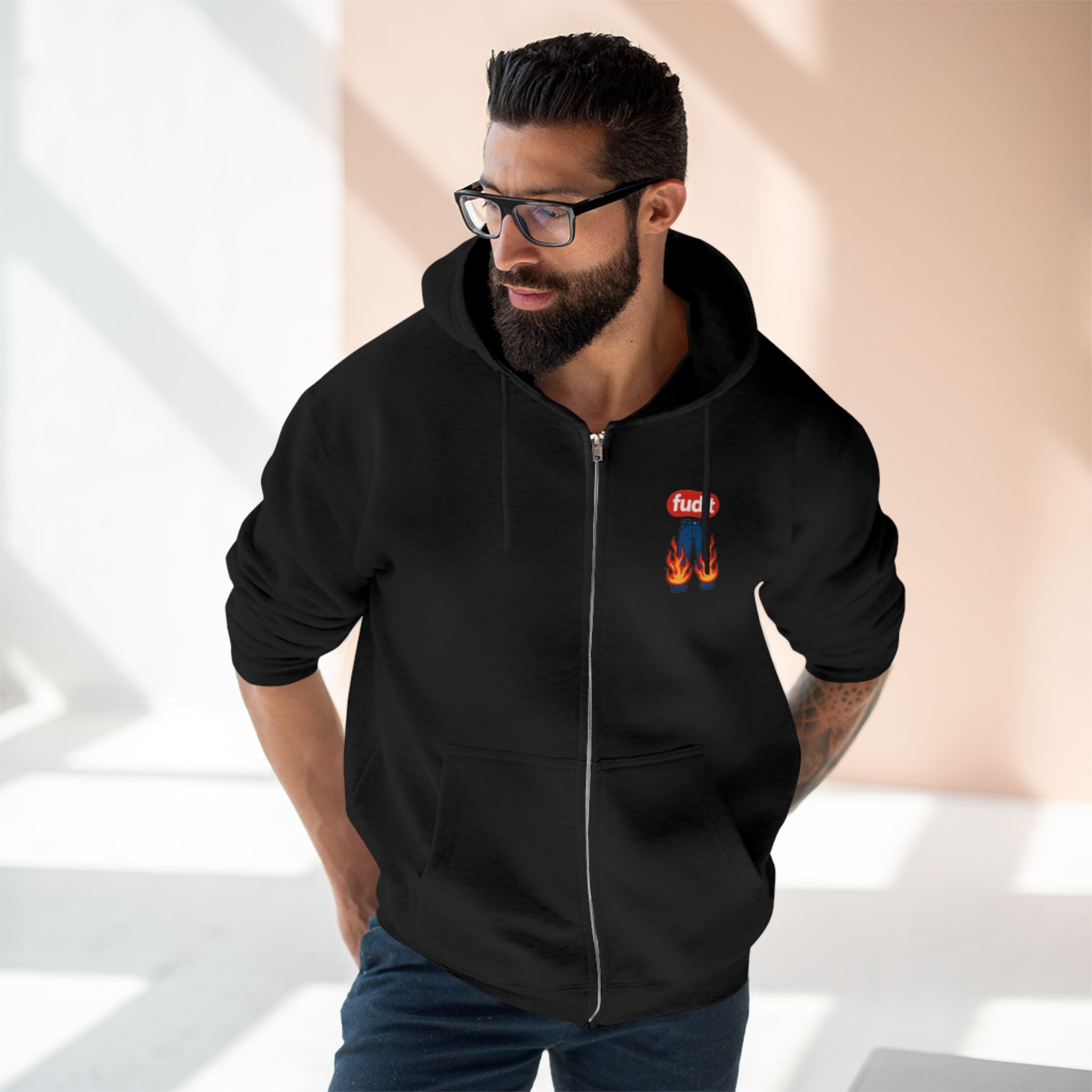 fudjt Pants On Fire Zip Hoodie | Front & Back Graphic | 9 Colors