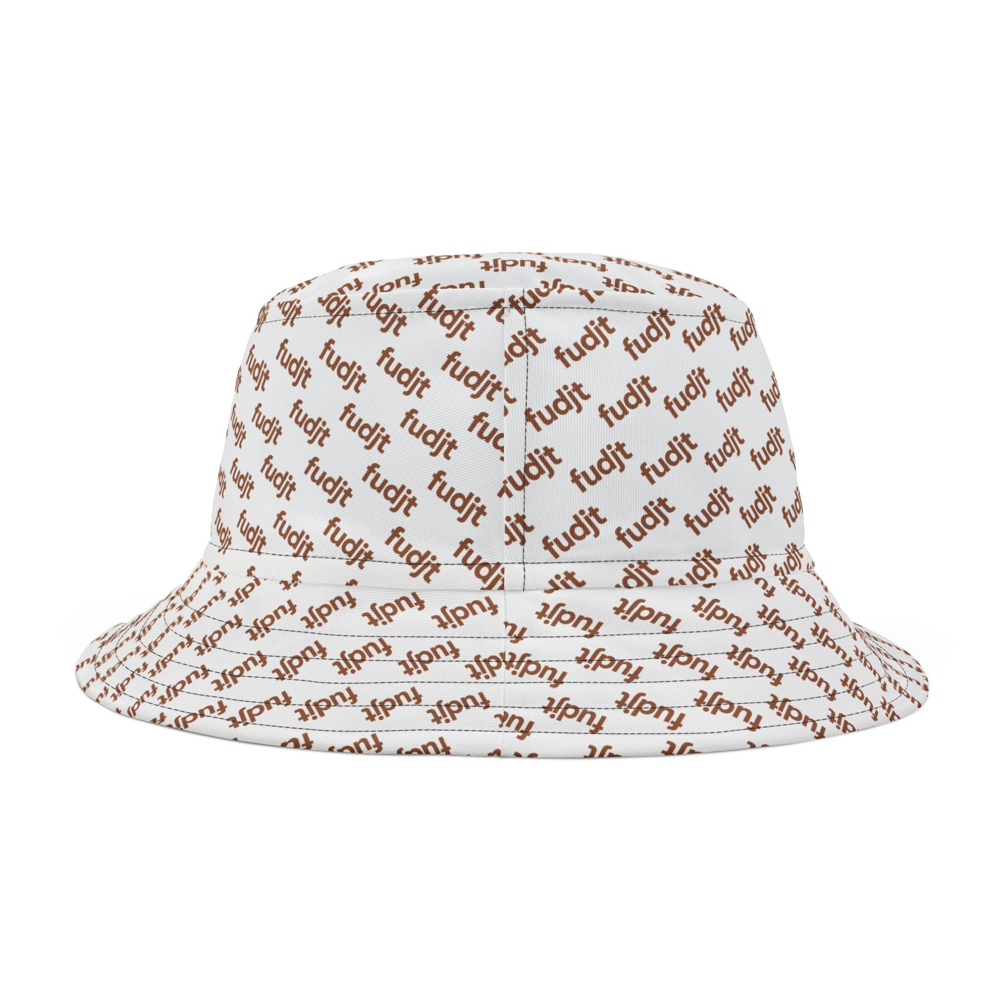 Trendy Brown fudjt All Over on White Bucket Hat
