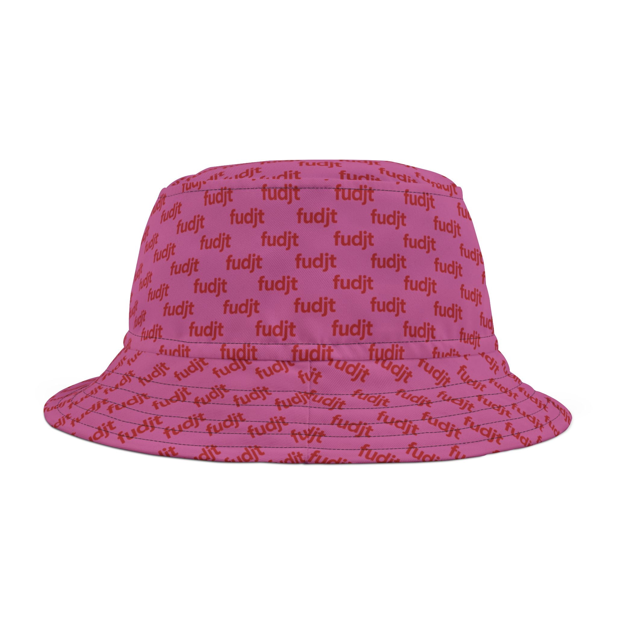 Trendy Red fudjt All Over on Light Pink Bucket Hat