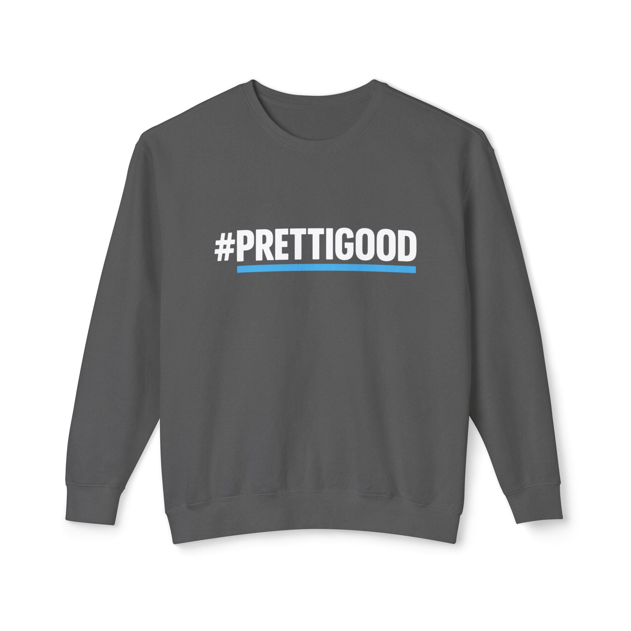 #PrettiGood Crewneck Sweatshirt — Blue Star Graphic Backside, Premium Casual Pullover | 7 Colors
