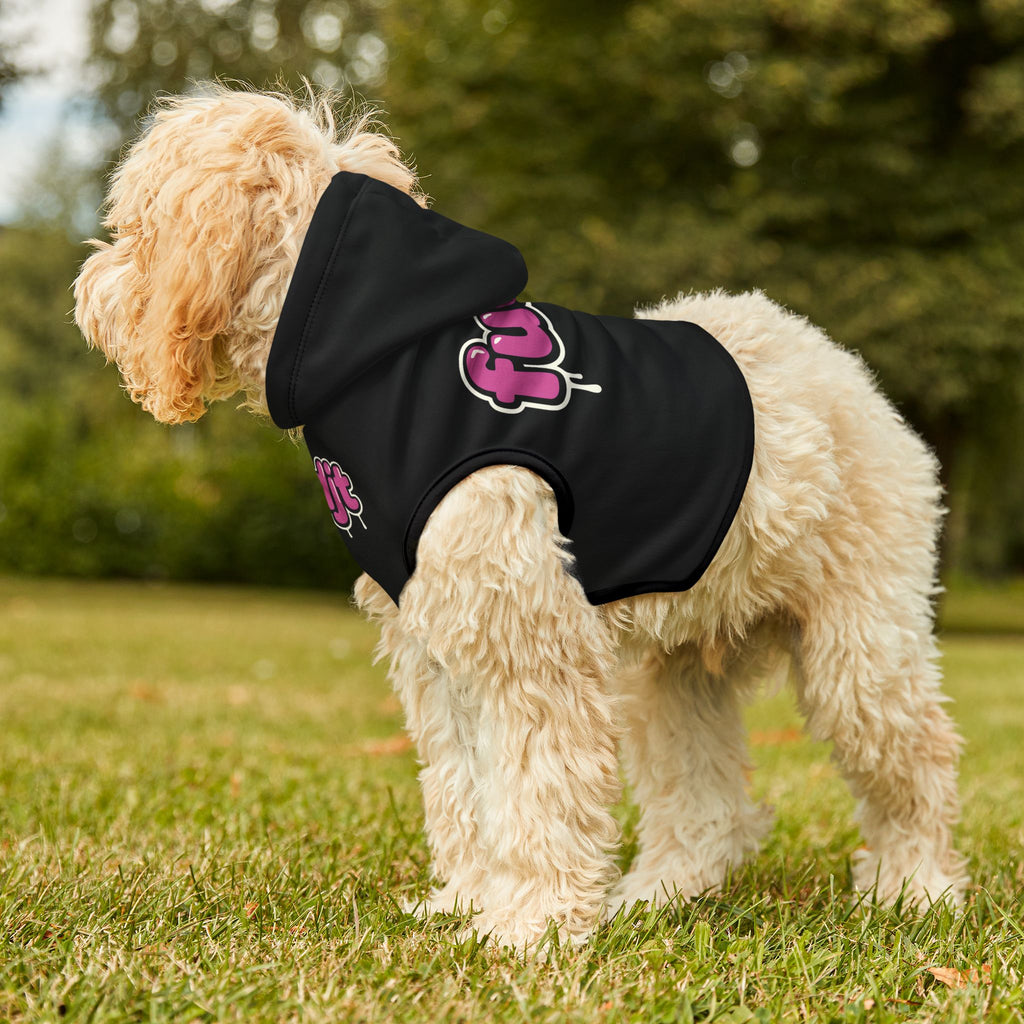 Black fudjt Pet Hoodie with Pink Drip Design