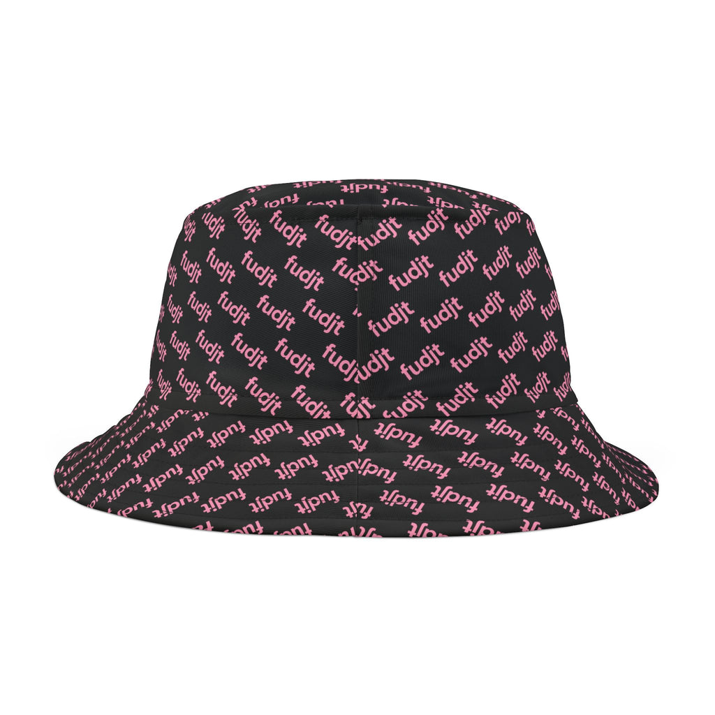 Trendy Pink fudjt All Over on Black Bucket Hat