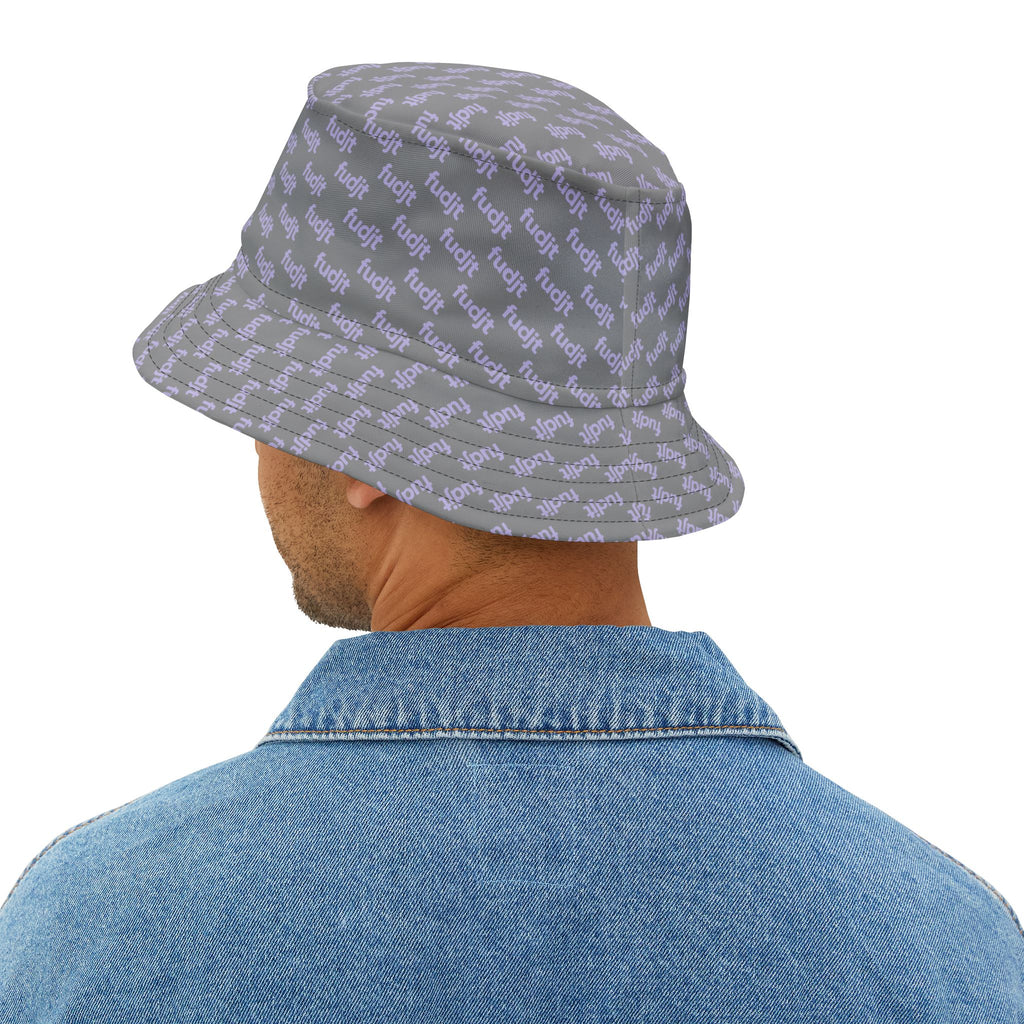 Trendy Lavender fudjt All Over on Gray Bucket Hat