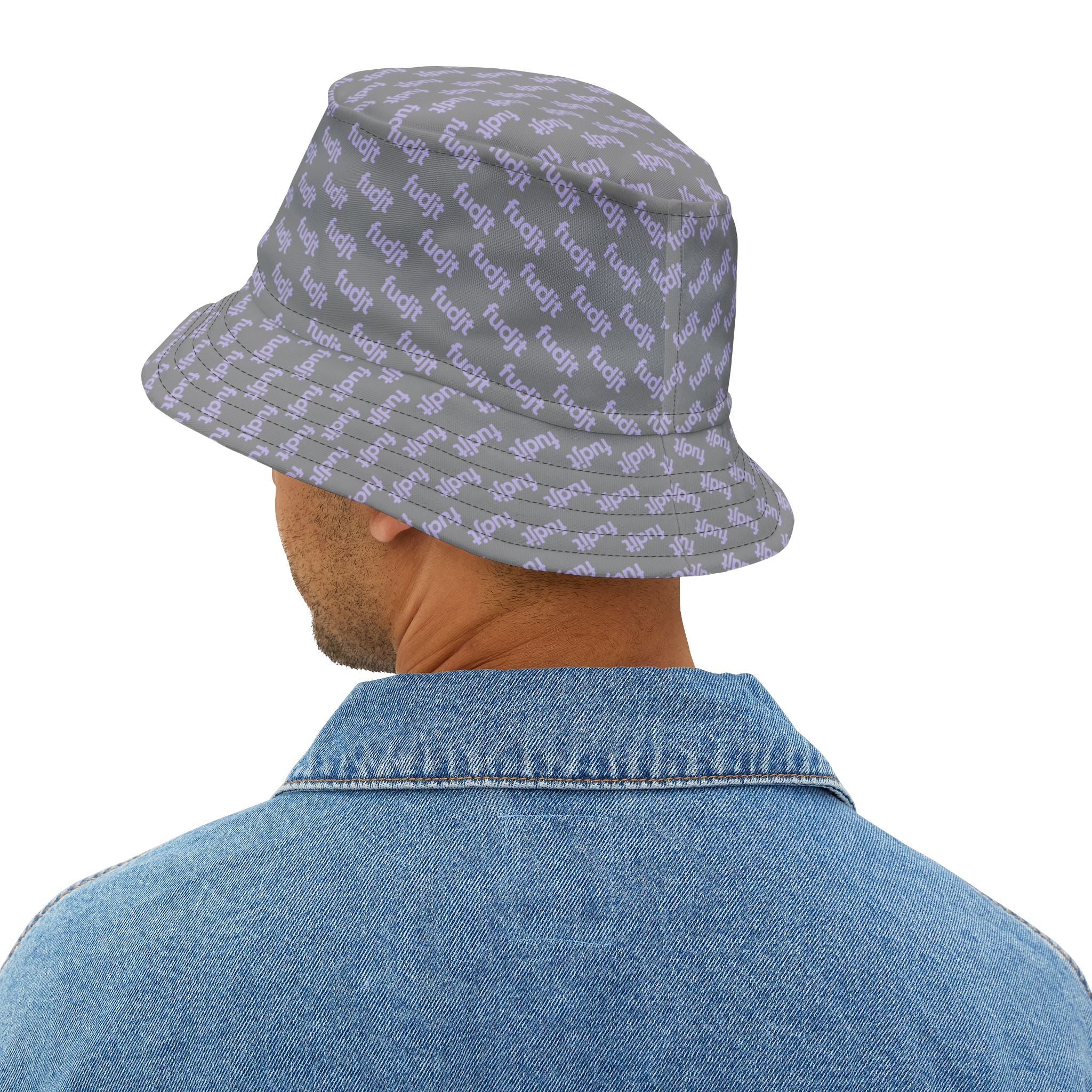 Trendy Lavender fudjt All Over on Gray Bucket Hat