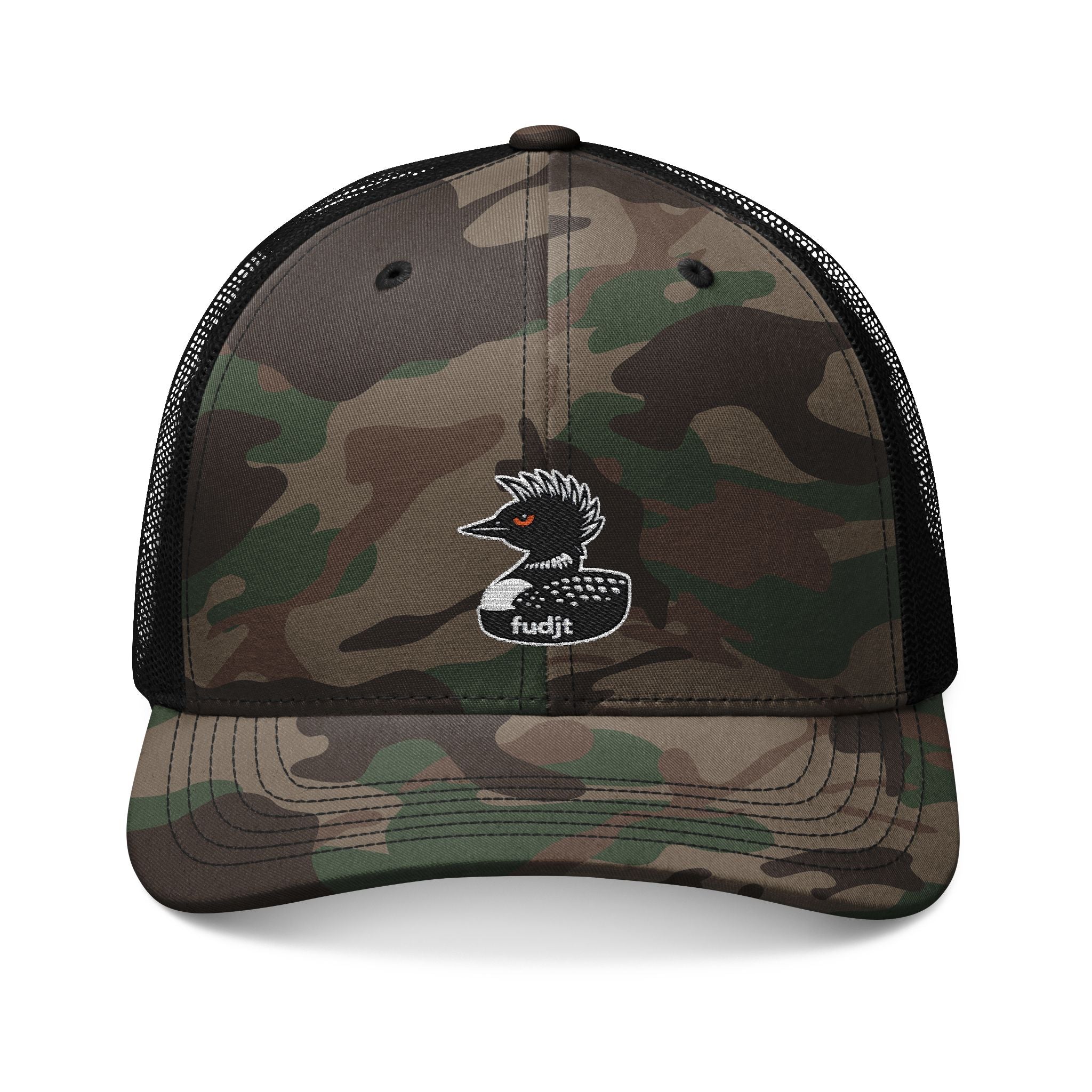 Camouflage Trucker Hat with fudjt Rebel Loon Decoy Embroidery | 3 Colors