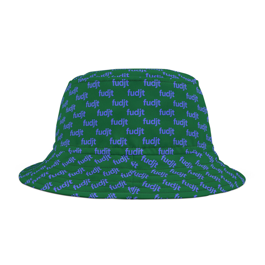 Trendy Light Blue fudjt All Over on Dark Green Bucket Hat