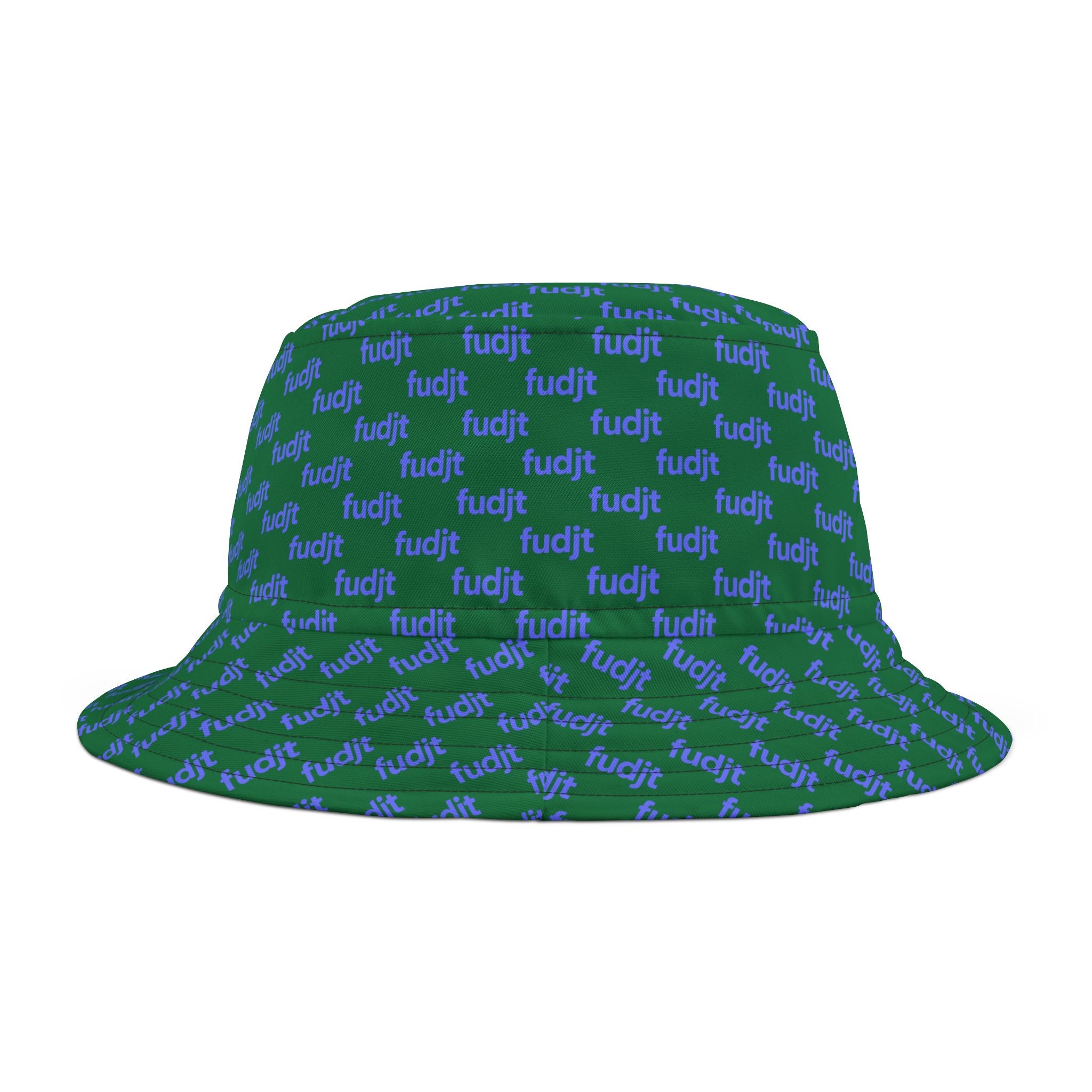 Trendy Light Blue fudjt All Over on Dark Green Bucket Hat