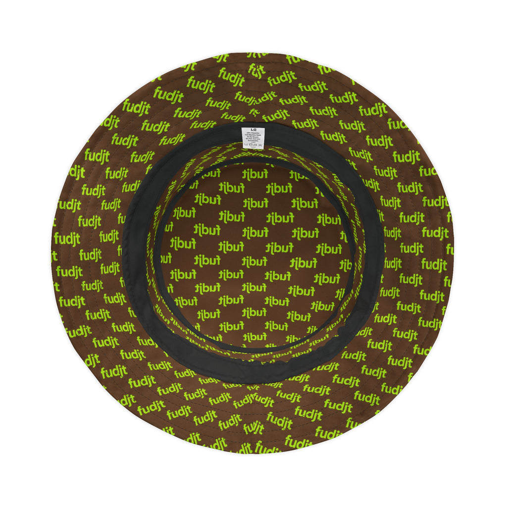 Trendy Lime Green fudjt All Over on Dark Brown Bucket Hat