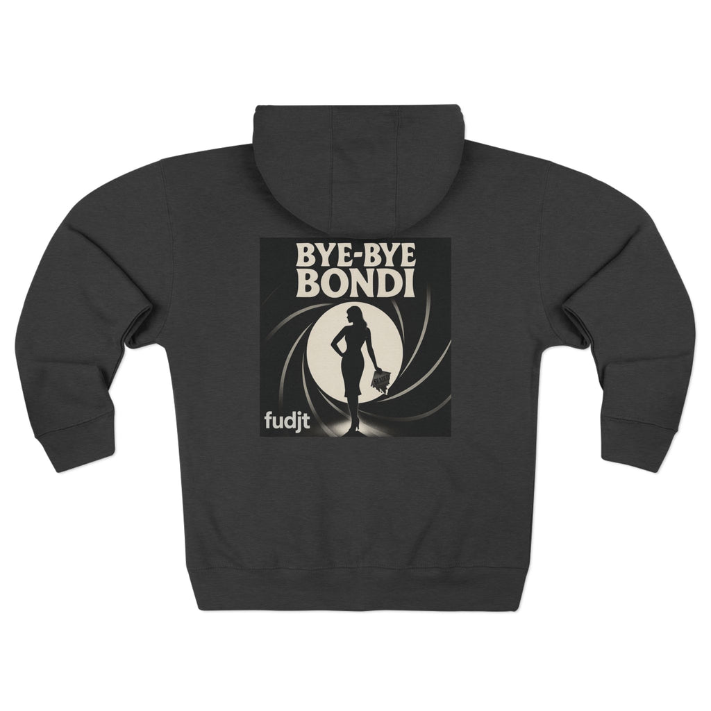 Bye-Bye Bondi | Black Square fudjt Circle Front, Smoke Screen Retro Backside Zip Hoodie | 8 Colors