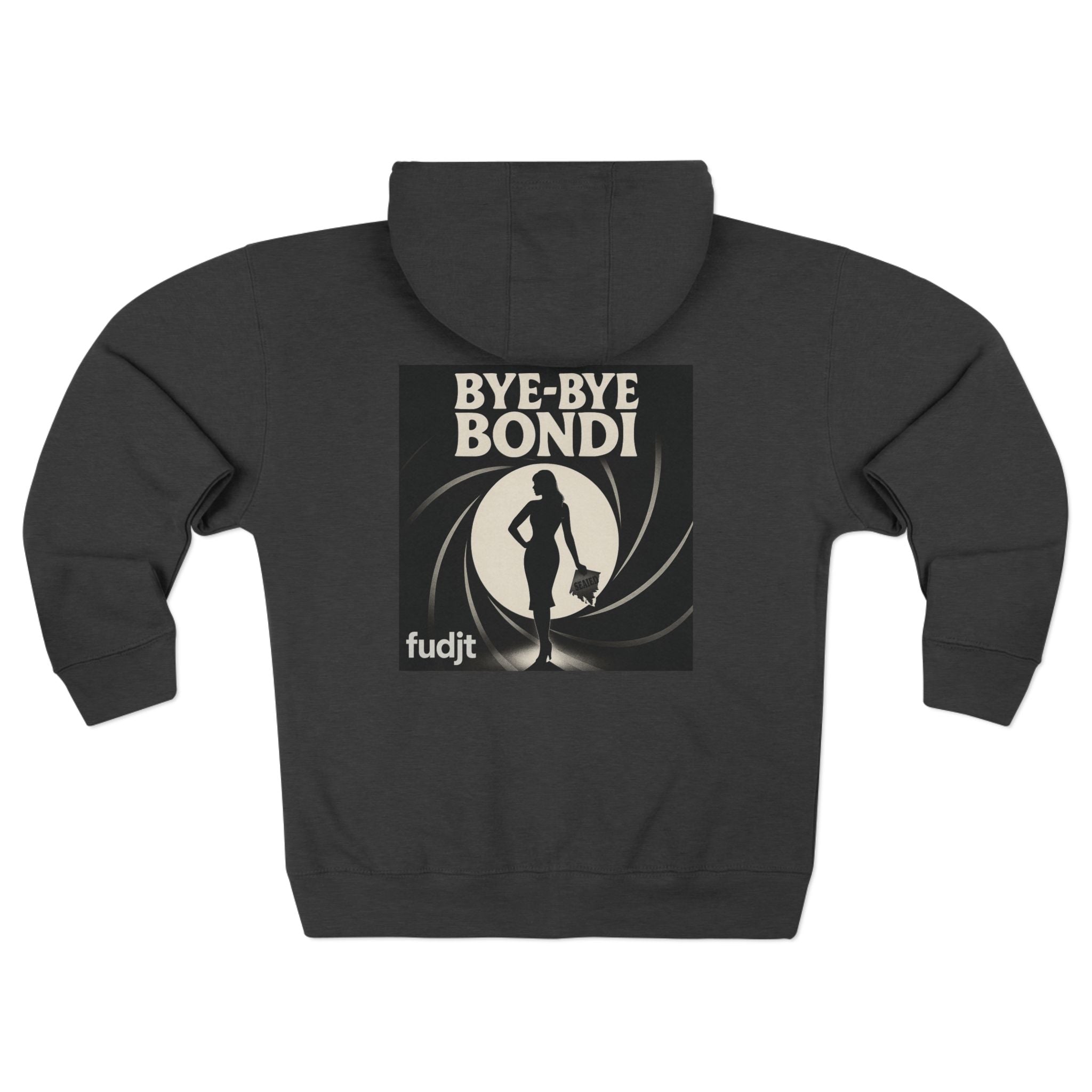 Bye-Bye Bondi | Black Square fudjt Circle Front, Smoke Screen Retro Backside Zip Hoodie | 8 Colors