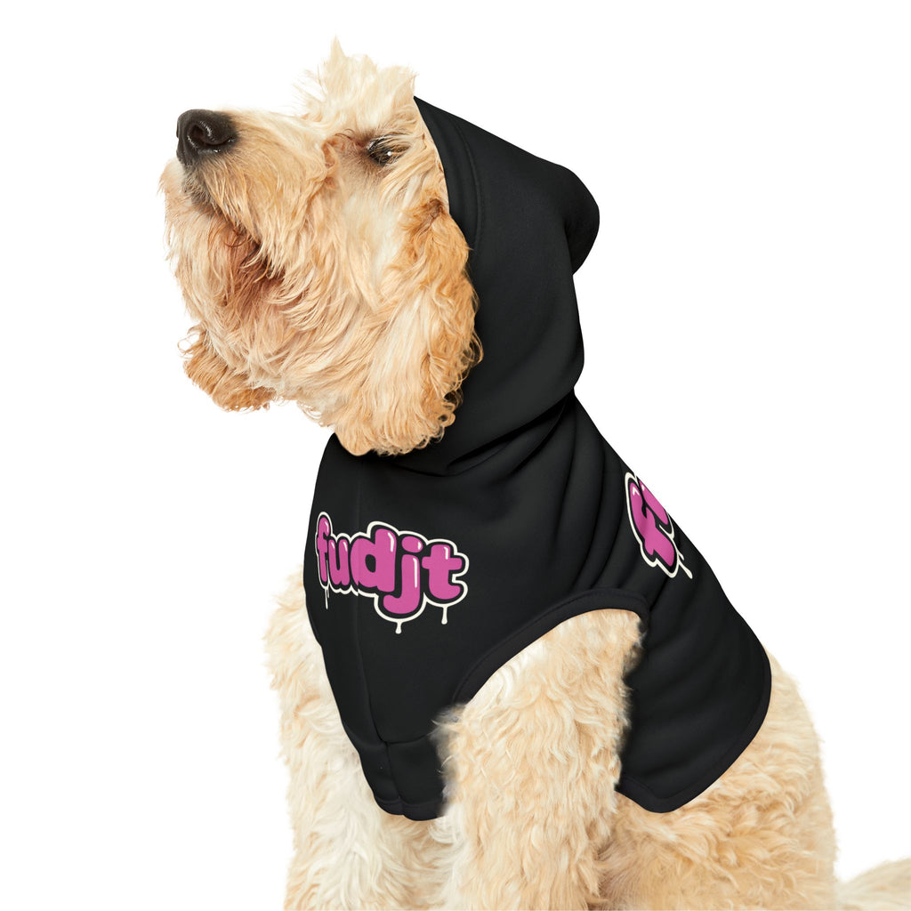 Black fudjt Pet Hoodie with Pink Drip Design