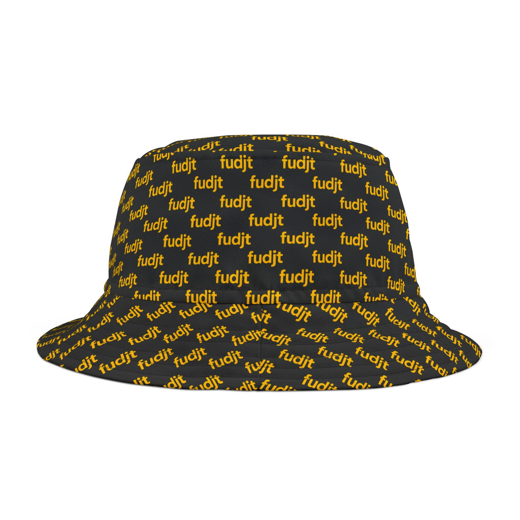 Trendy Yellow fudjt All Over on Black Bucket Hat
