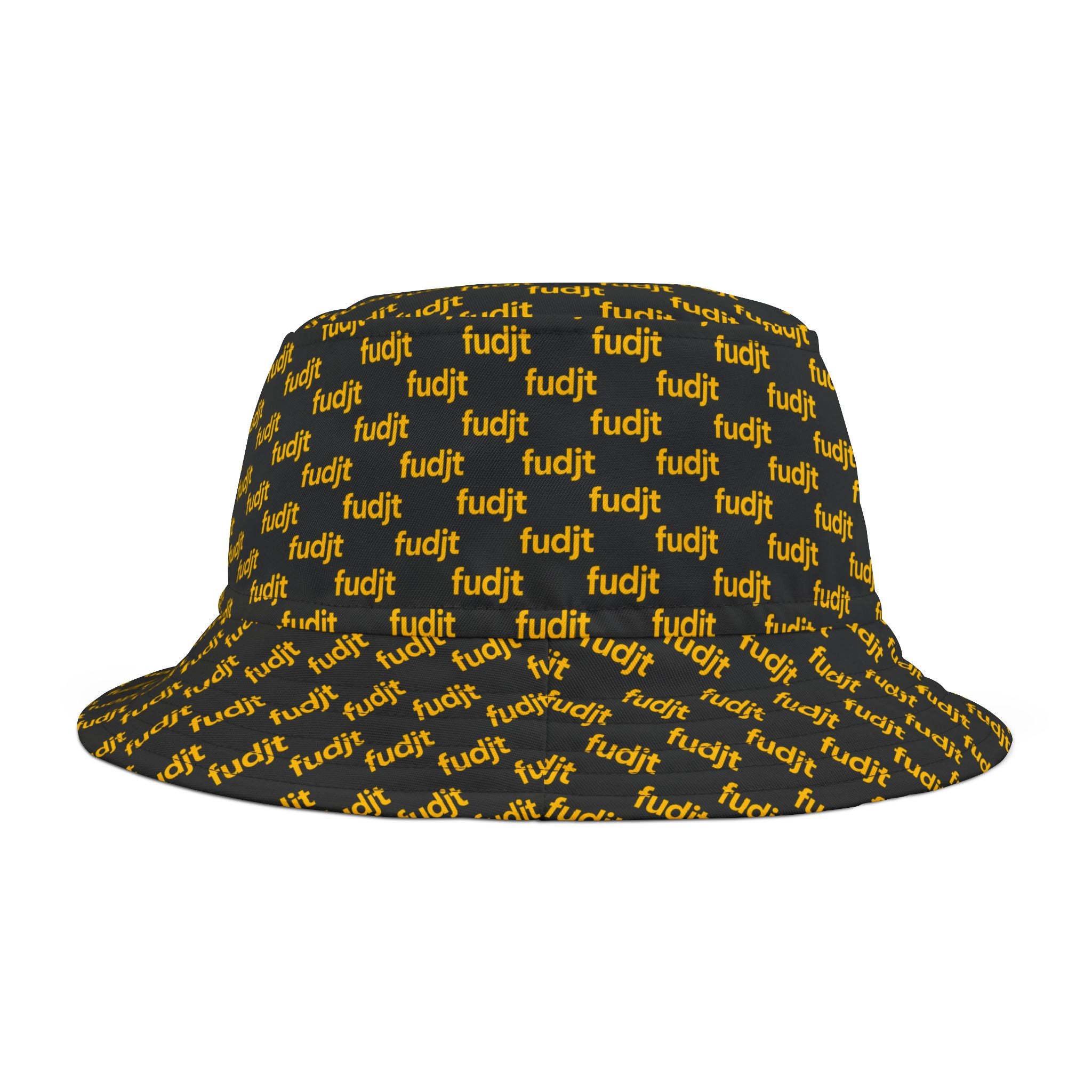 Trendy Yellow fudjt All Over on Black Bucket Hat