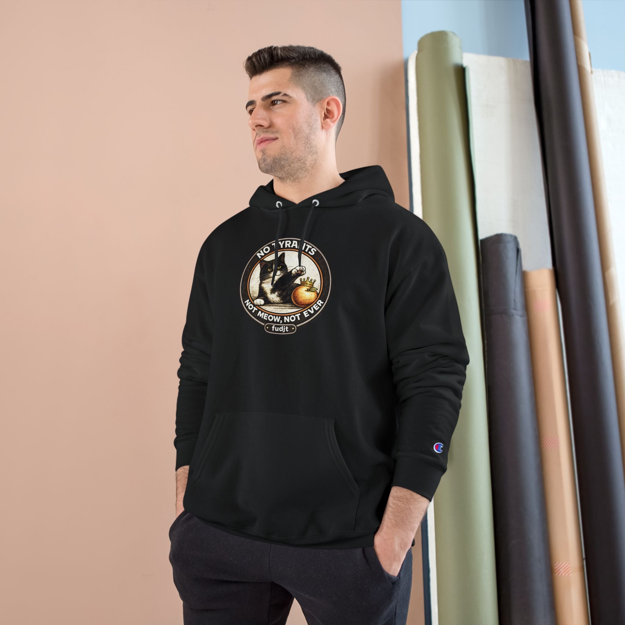 Fascists Get Scratches / No Tyrants Champion Cat Hoodie | Front & Back Graphics | 7 Colors