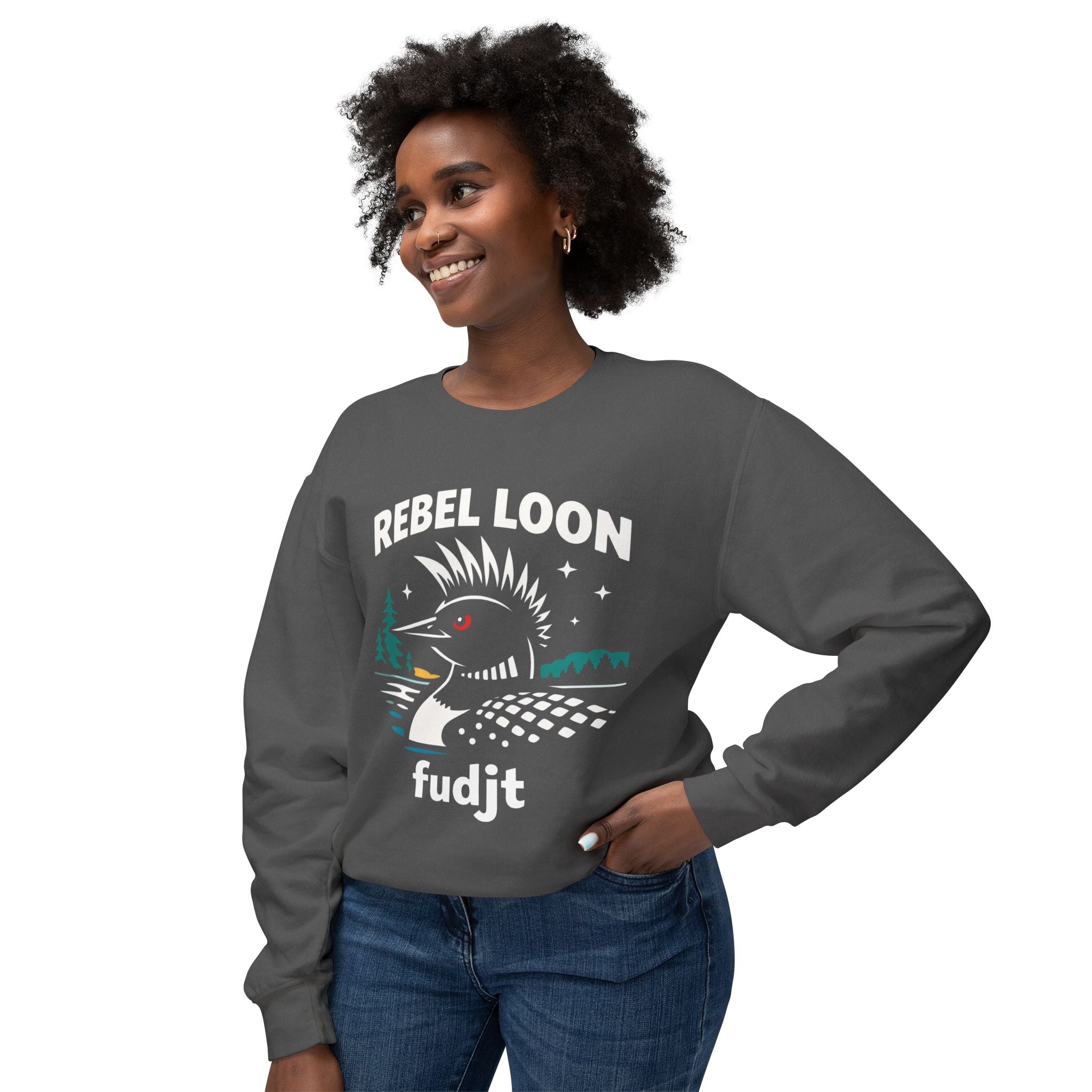 Rebel Loon fudjt Crewneck Sweatshirt – Graphic Loon Design, No Crowns Back | 6 Colors