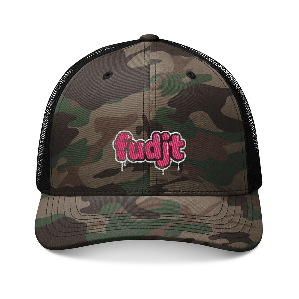 Camouflage Trucker Hat | Pink Drip fudjt Embroidery | 3 Colors